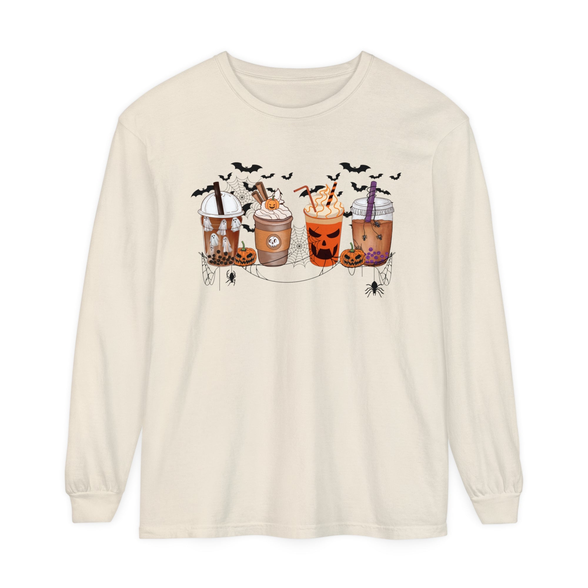 Halloween Coffee Time - Unisex Garment-dyed Long Sleeve T-Shirt - T&L Apparel Store