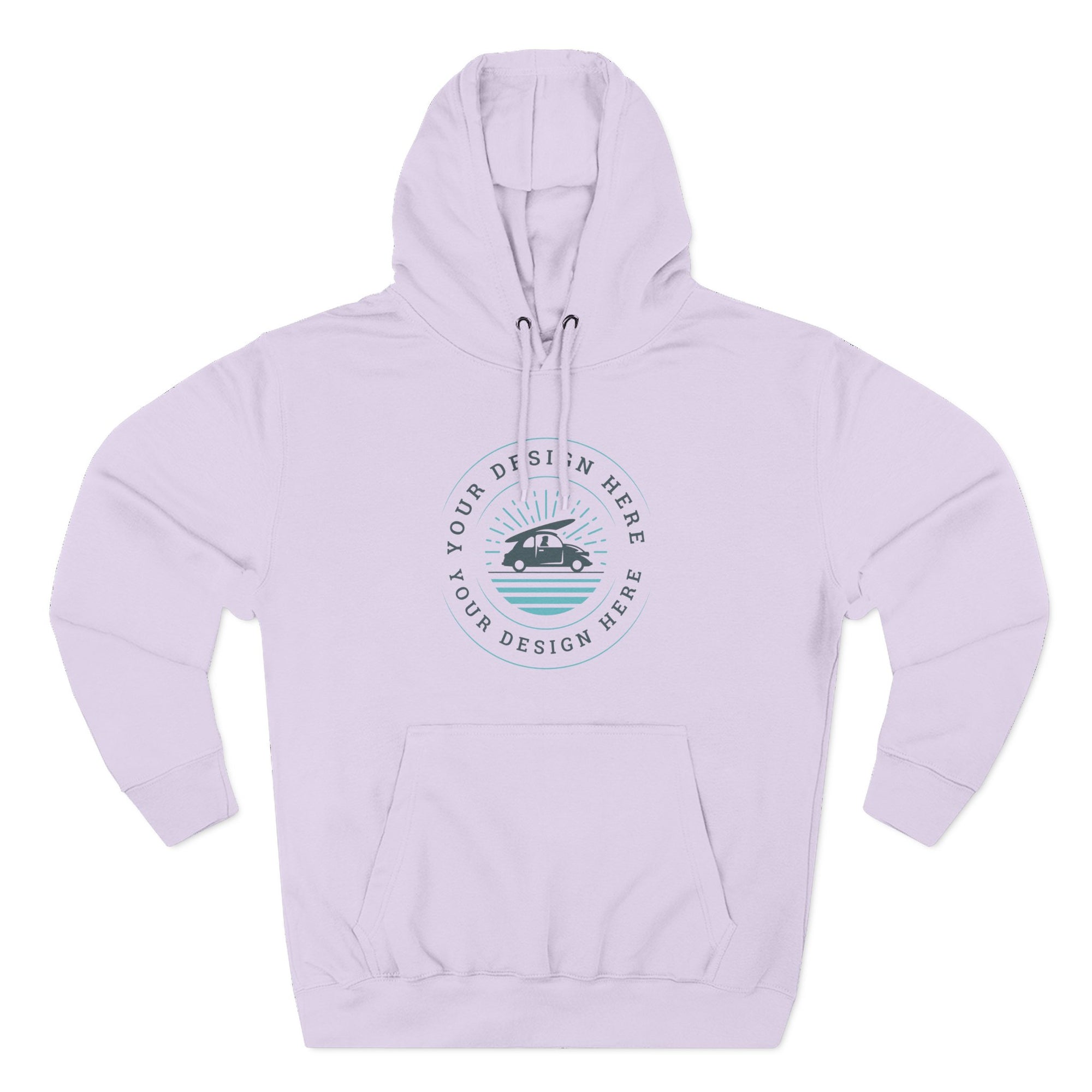 Light purple hoodie with a customizable design area on a white background