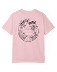 Pink t-shirt with 'Salty Vibes' graphic design on a white background