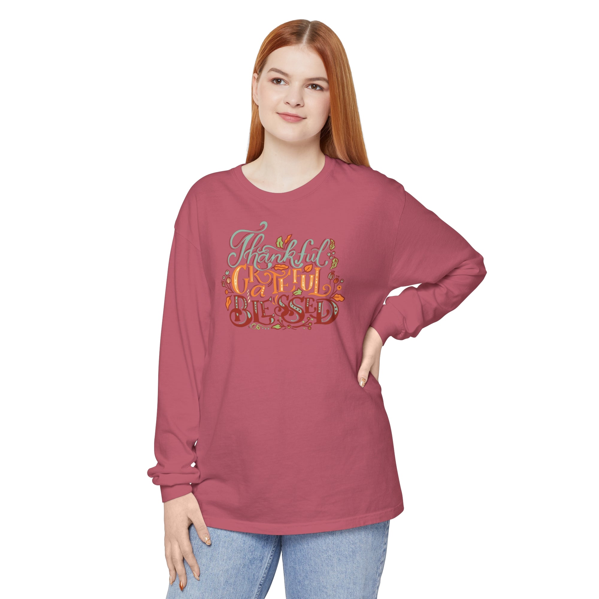 Thankful Grateful Blessed - Unisex Garment-dyed Long Sleeve T-Shirt