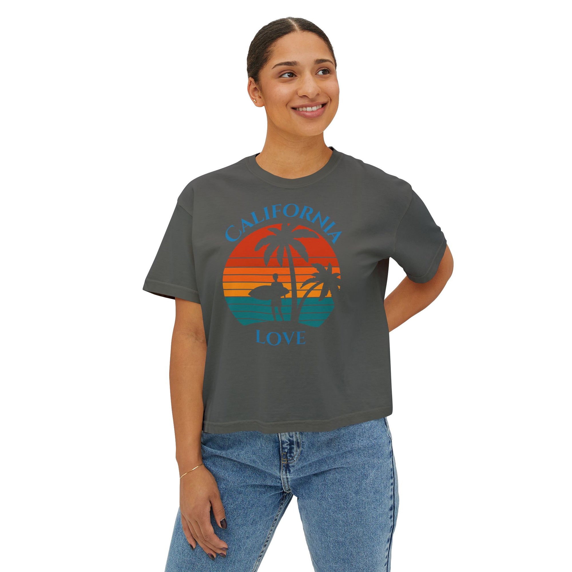 California Love - Women&#39;s Cropped Boxy Tee Shirt - T&amp;L Apparel Store