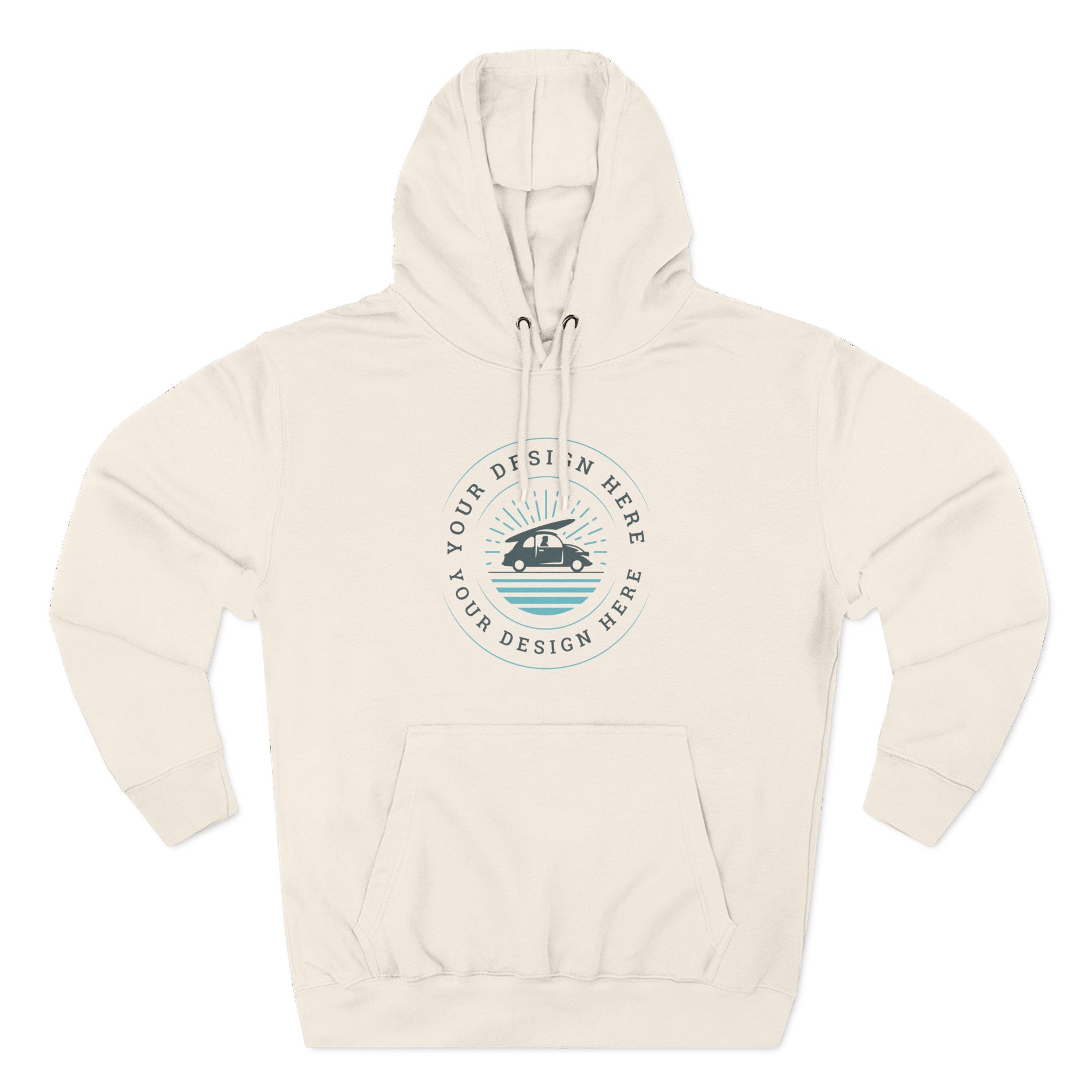 Beige hoodie with a customizable design area on a white background
