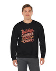 Man wearing a black sweatshirt with 'Holiday Calories Don't Count' text on a white background