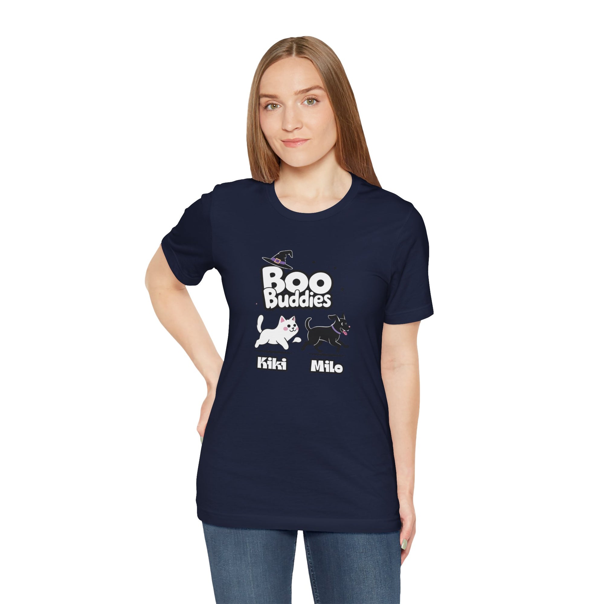 Boo Buddies T-Shirt, Unisex Jersey Short Sleeve Tee, Pet Lovers Gift, Halloween Outfit, Kiki Milo Design, Cute Cat Dog Apparel