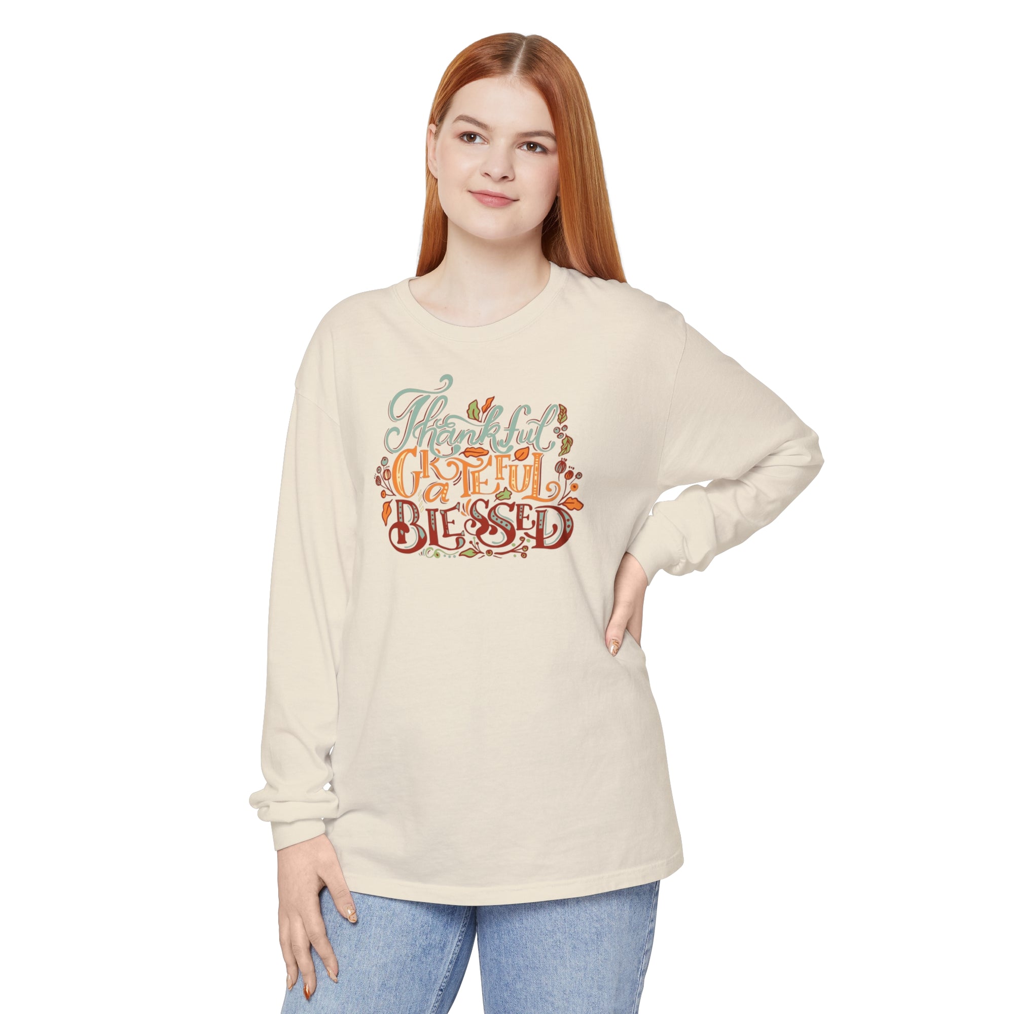 Thankful Grateful Blessed - Unisex Garment-dyed Long Sleeve T-Shirt