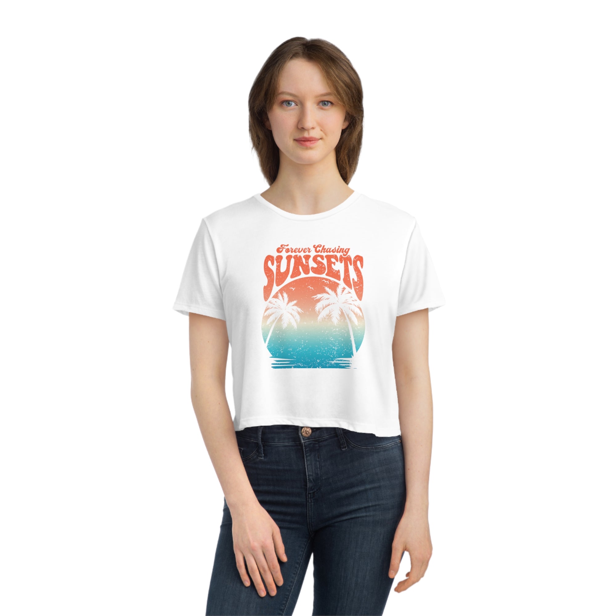 CHASING SUNSET Women&#39;s Flowy Cropped Tee - T&amp;L Apparel Store