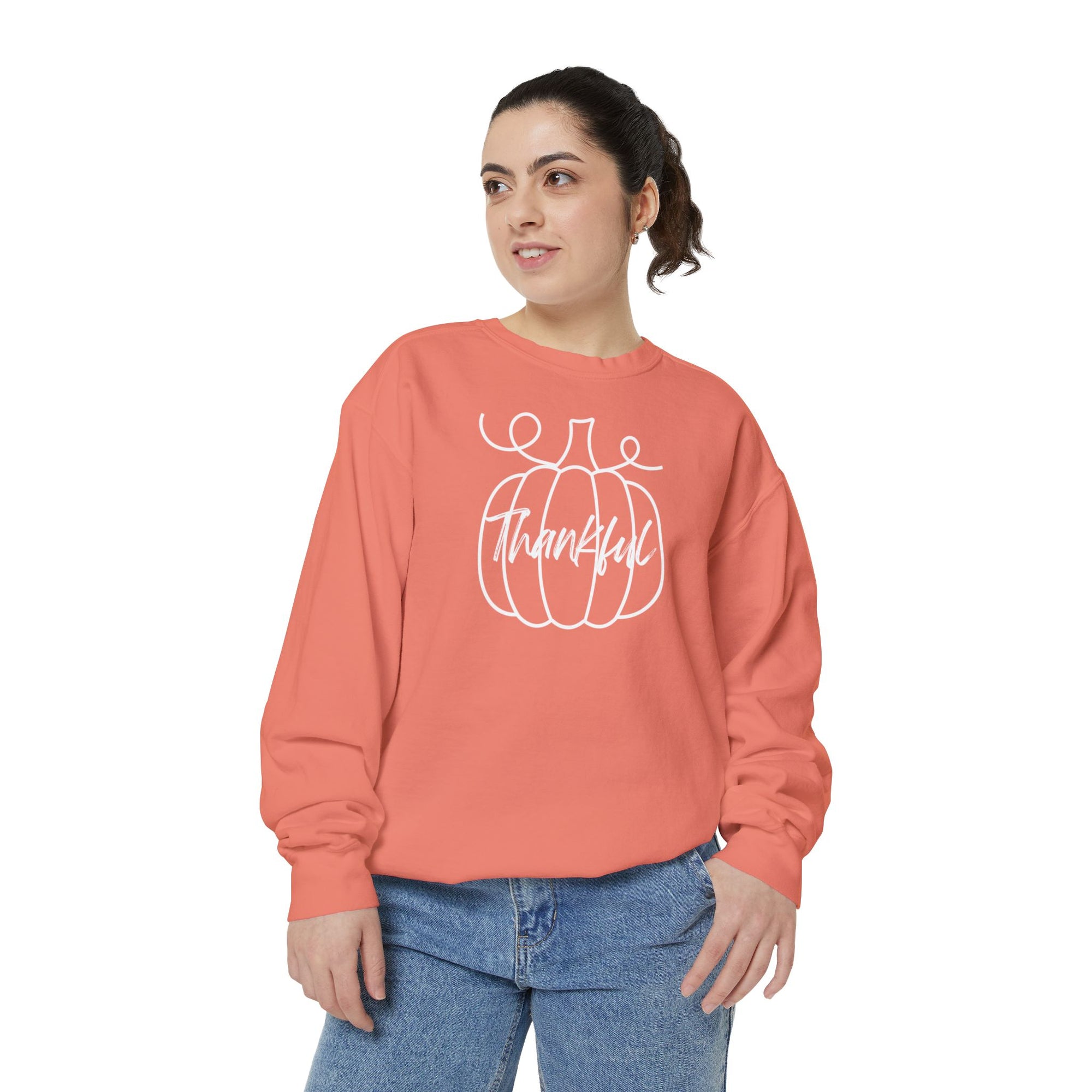 Sweatshirt - White Outlined Pumpkin Thankful Design