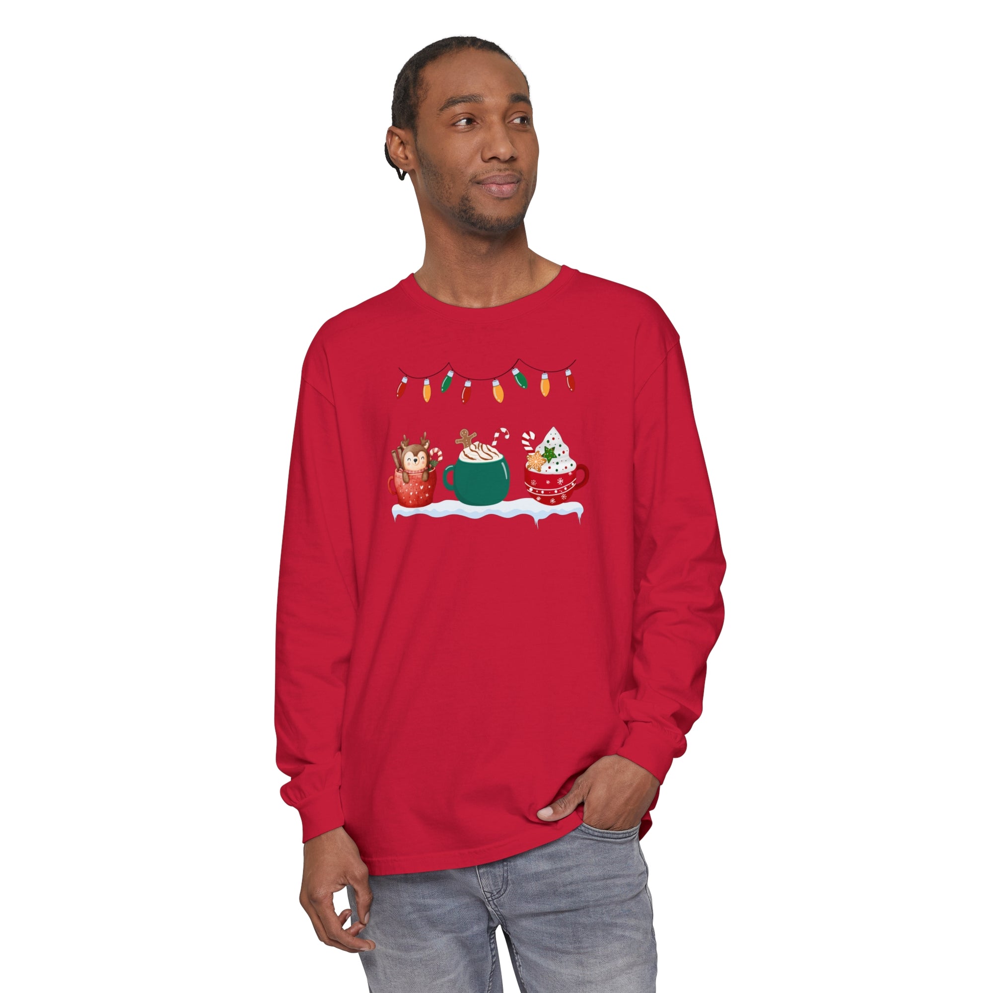 Long Sleeve T-Shirt Christmas Cheers Coffee Time Unisex