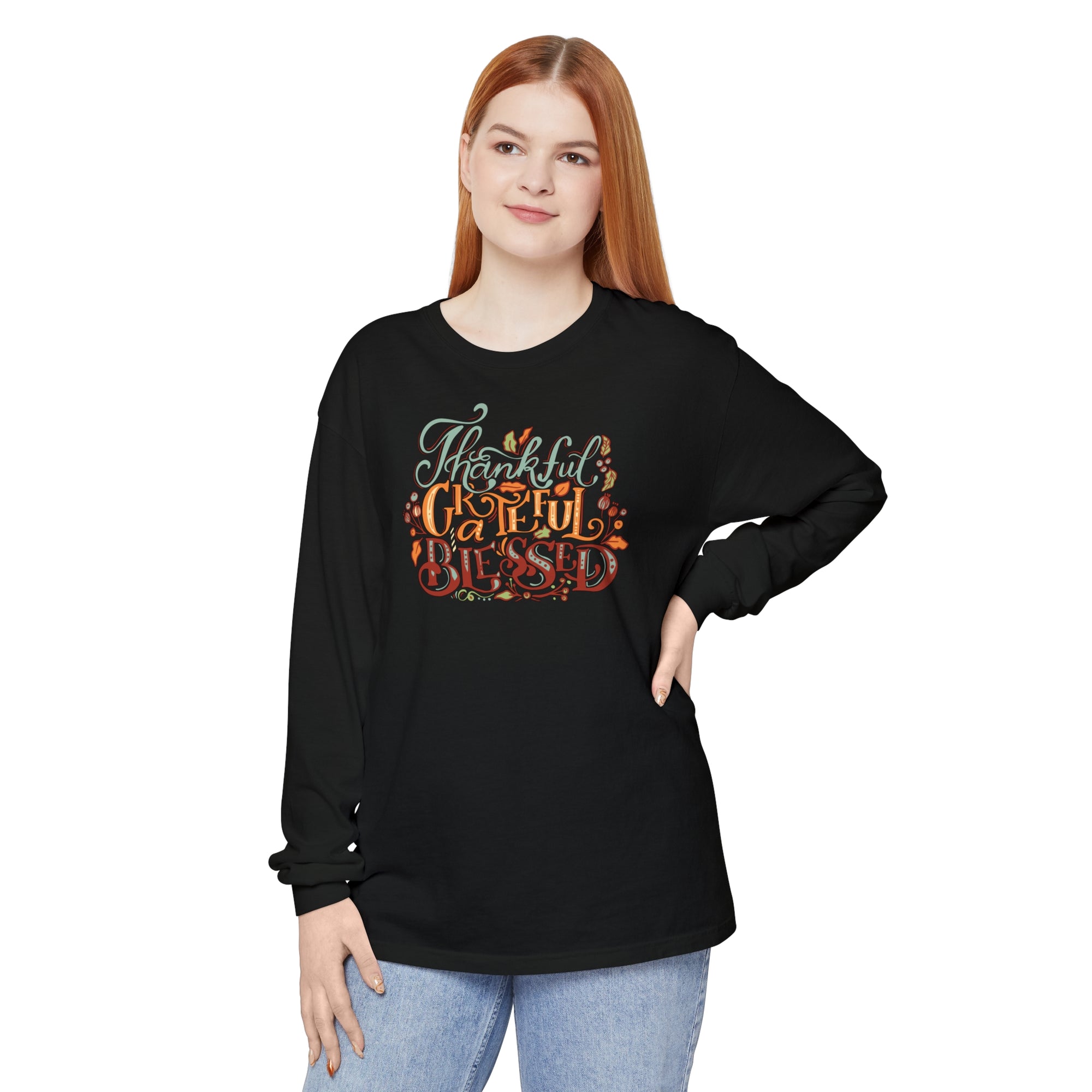 Thankful Grateful Blessed - Unisex Garment-dyed Long Sleeve T-Shirt