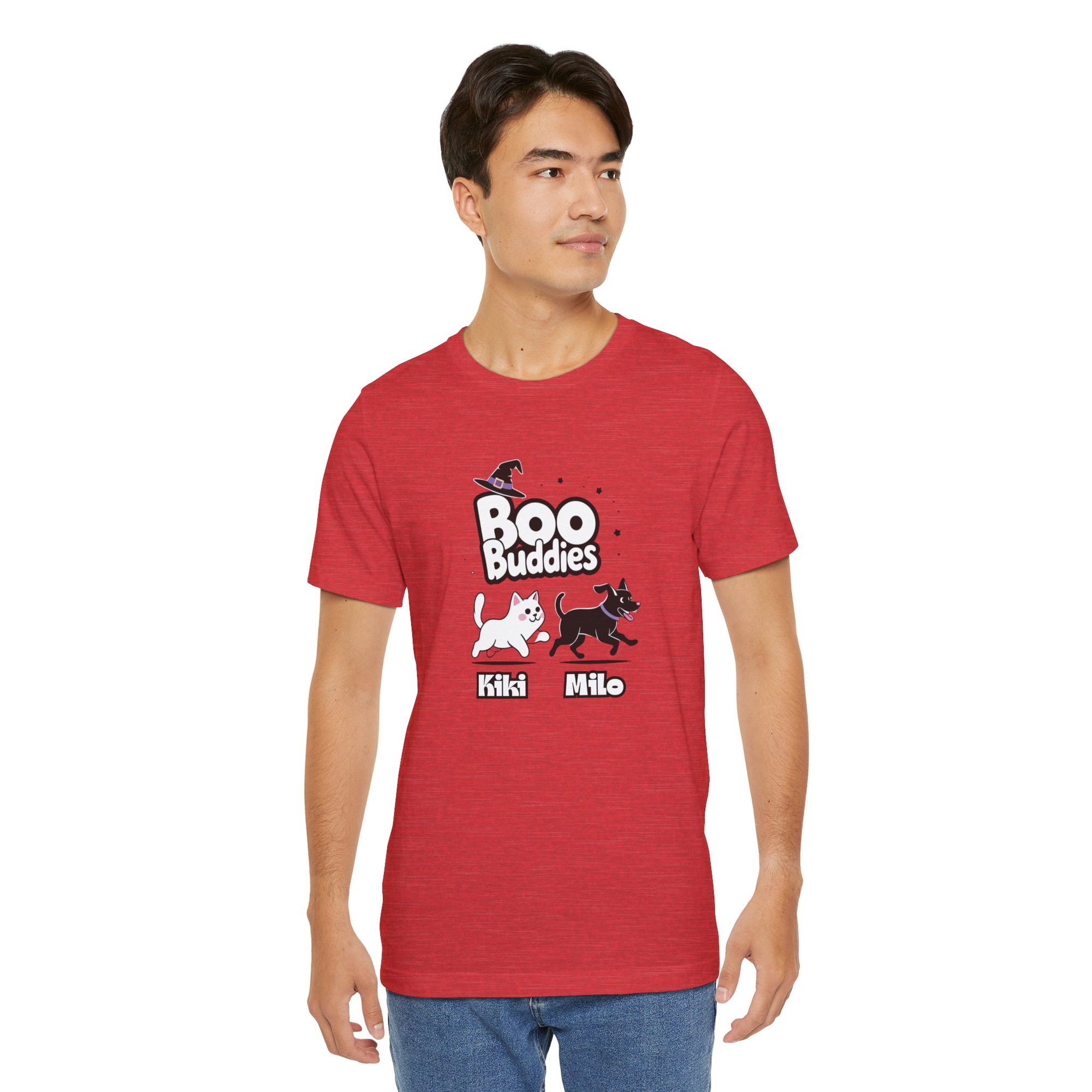Boo Buddies T-Shirt, Unisex Jersey Short Sleeve Tee, Pet Lovers Gift, Halloween Outfit, Kiki Milo Design, Cute Cat Dog Apparel