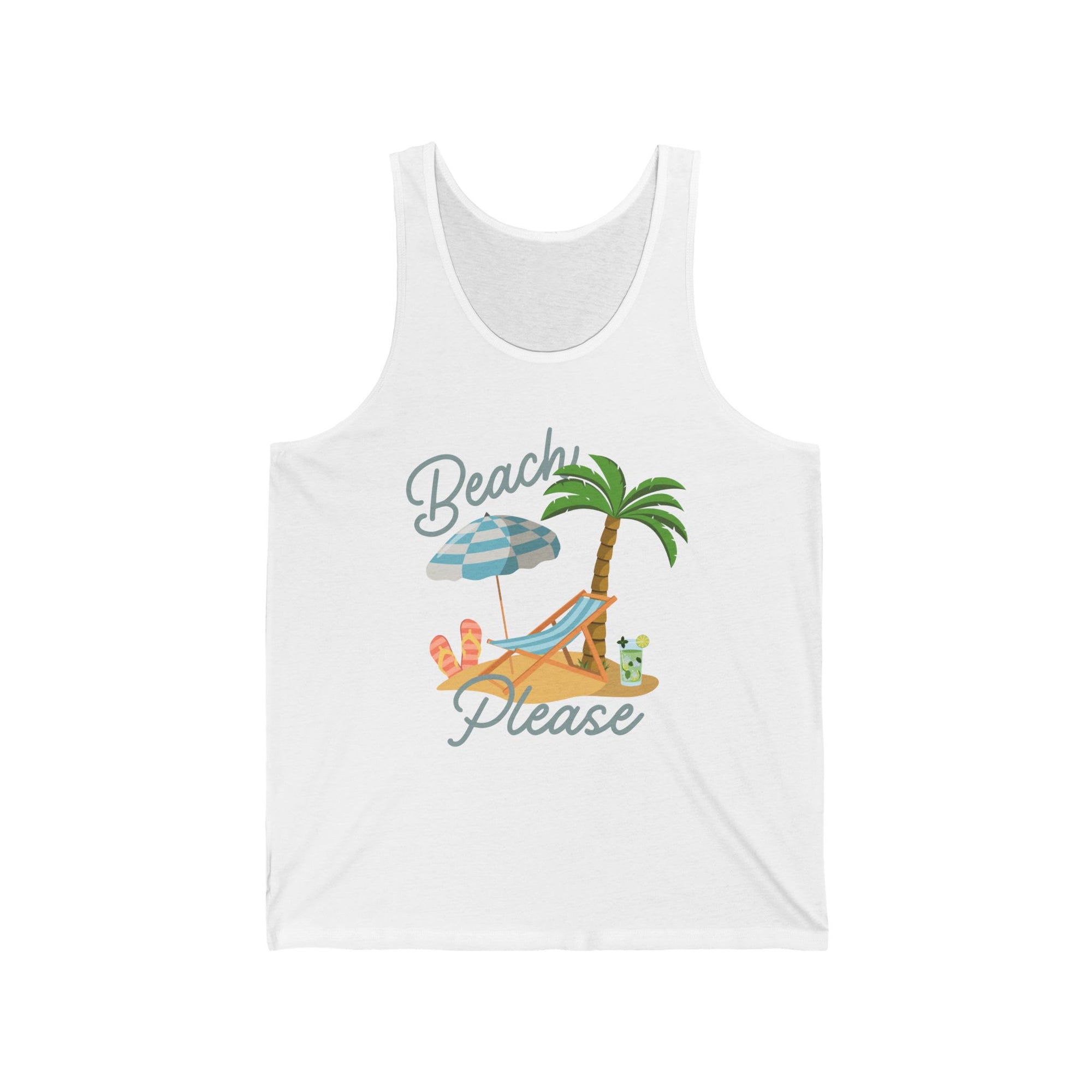 Beach Please Jersey Tank – Summer Vibes, Vacation Essential, Gift for Beach Lovers White Tank Top
