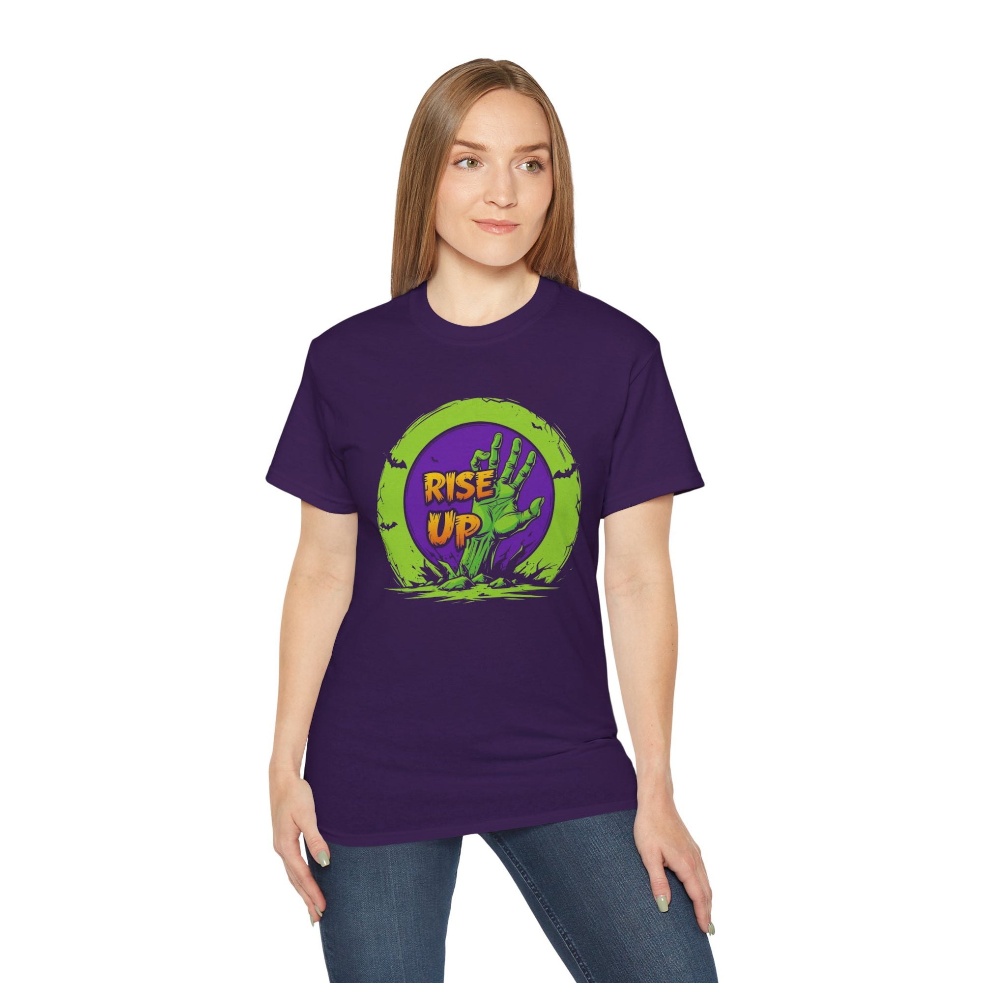 Zombie Themed Unisex Cotton Tee | Rise Up Shirt for Halloween, Casual Wear, Family Gatherings, Horror Fans, Gift Idea