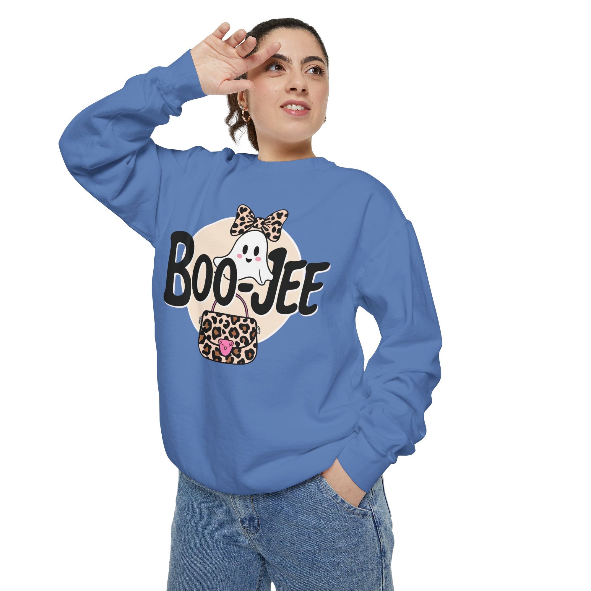 Boo-Jee Ghost Sweatshirt: Fun Halloween Unisex Graphic Sweatshirt for Cozy Fall Vibes