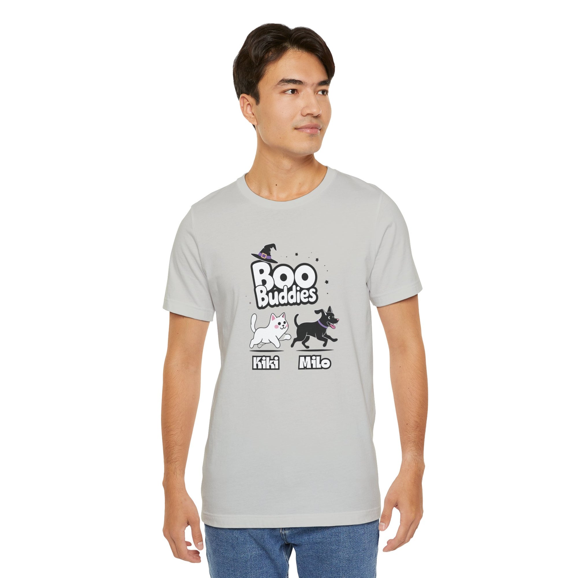 Boo Buddies T-Shirt, Unisex Jersey Short Sleeve Tee, Pet Lovers Gift, Halloween Outfit, Kiki Milo Design, Cute Cat Dog Apparel