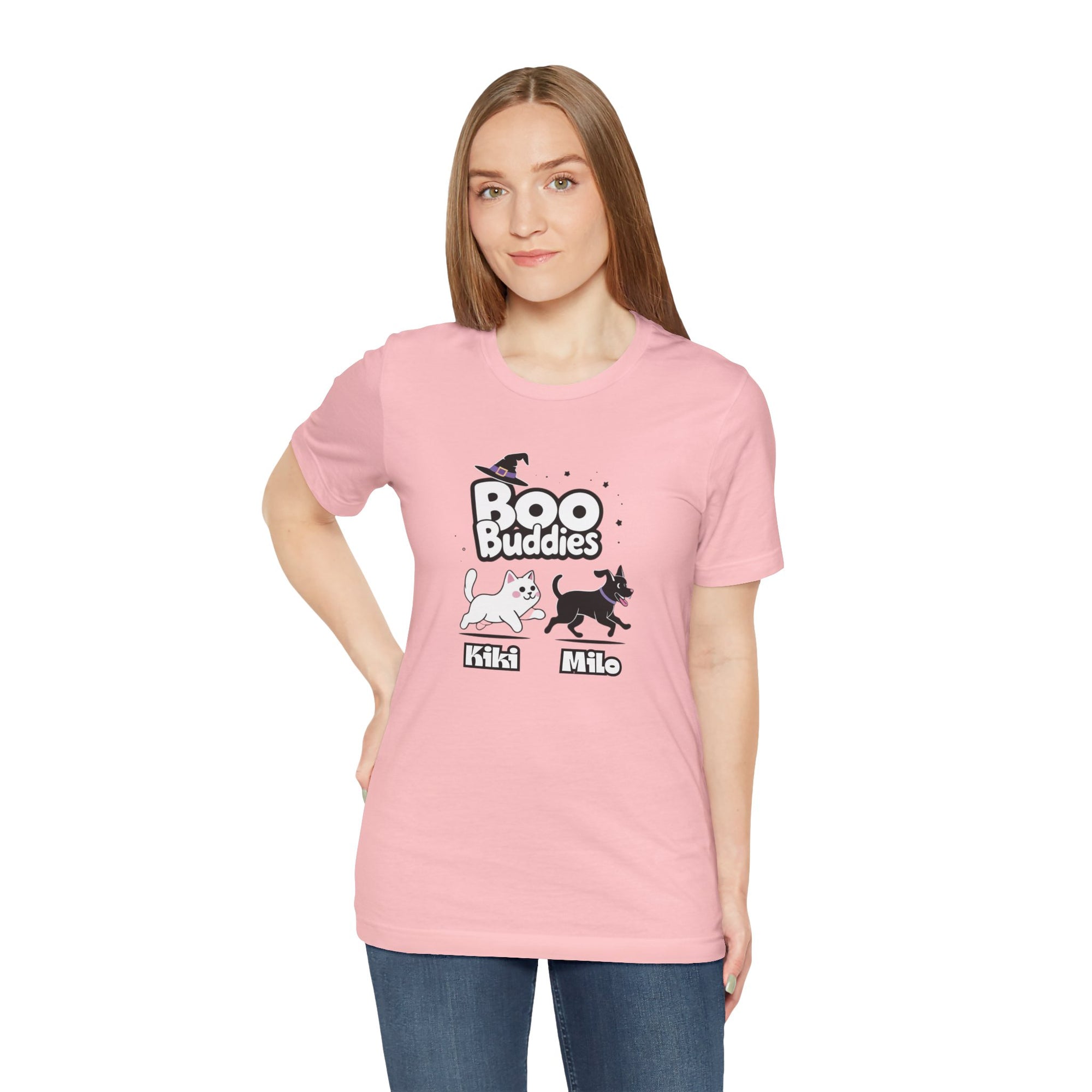 Boo Buddies T-Shirt, Unisex Jersey Short Sleeve Tee, Pet Lovers Gift, Halloween Outfit, Kiki Milo Design, Cute Cat Dog Apparel