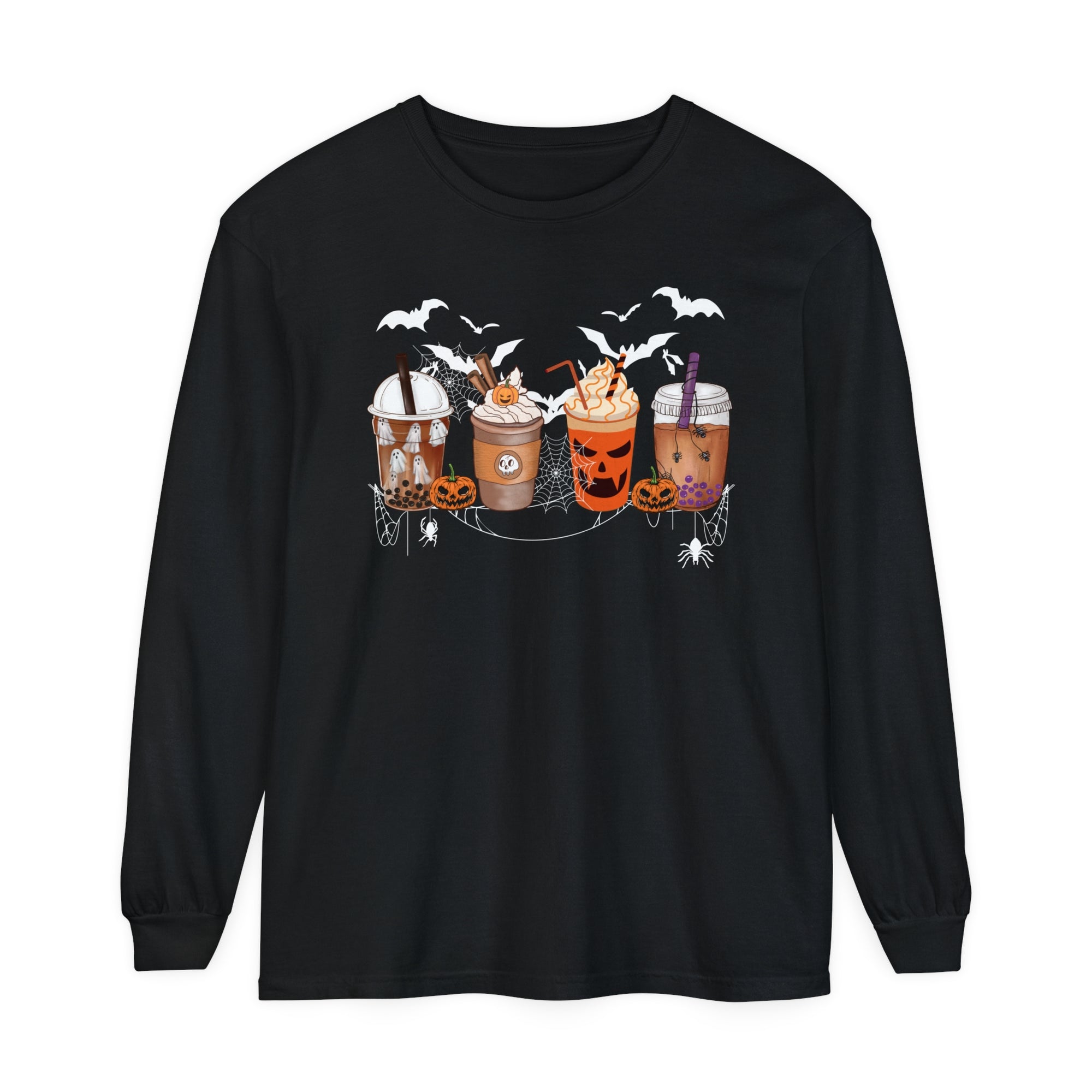 Halloween Coffee Time - Unisex Garment-dyed Long Sleeve T-Shirt - T&L Apparel Store