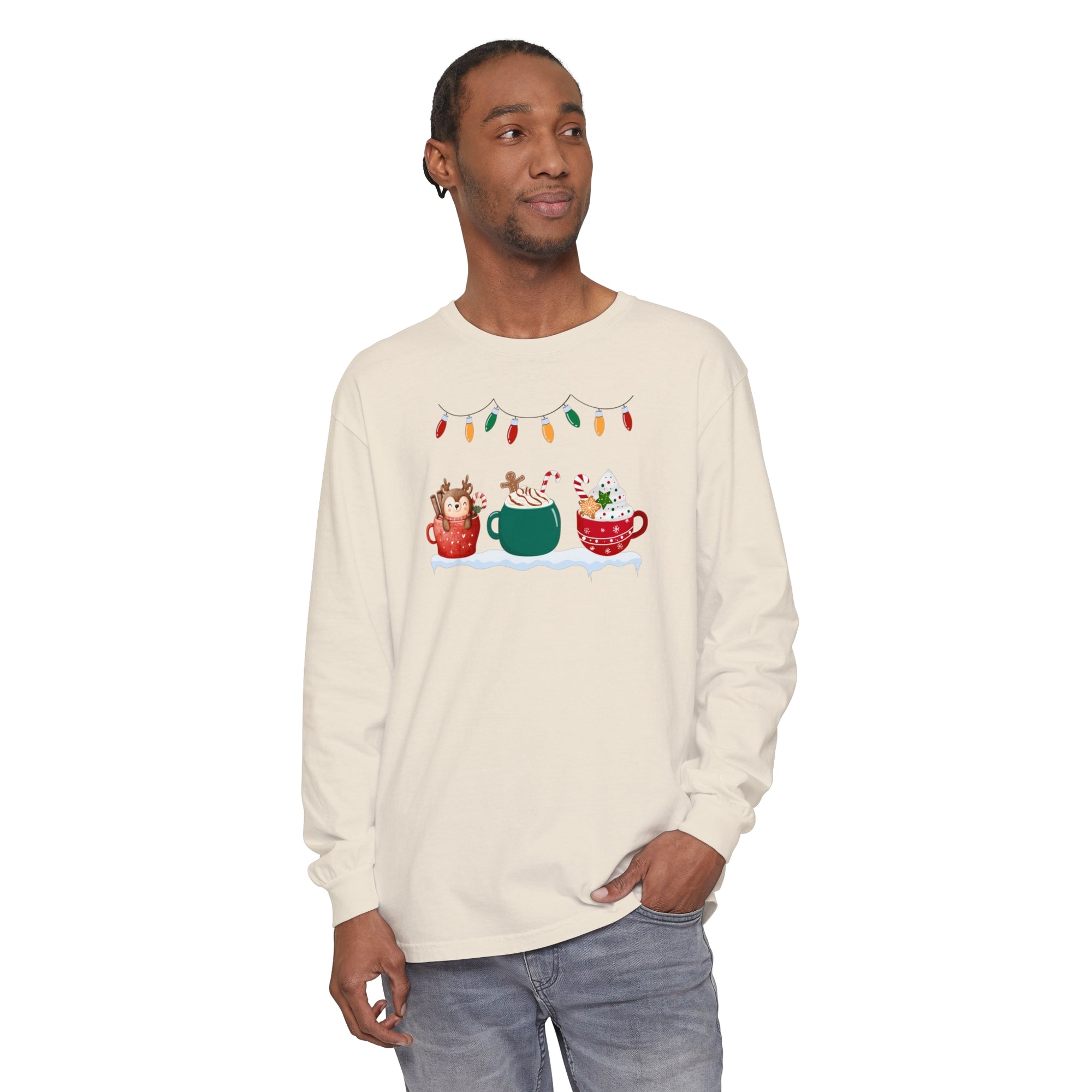 Long Sleeve T-Shirt Christmas Cheers Coffee Time Unisex