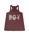 Maroon tank top with 'BOY Mama' text on a white background
