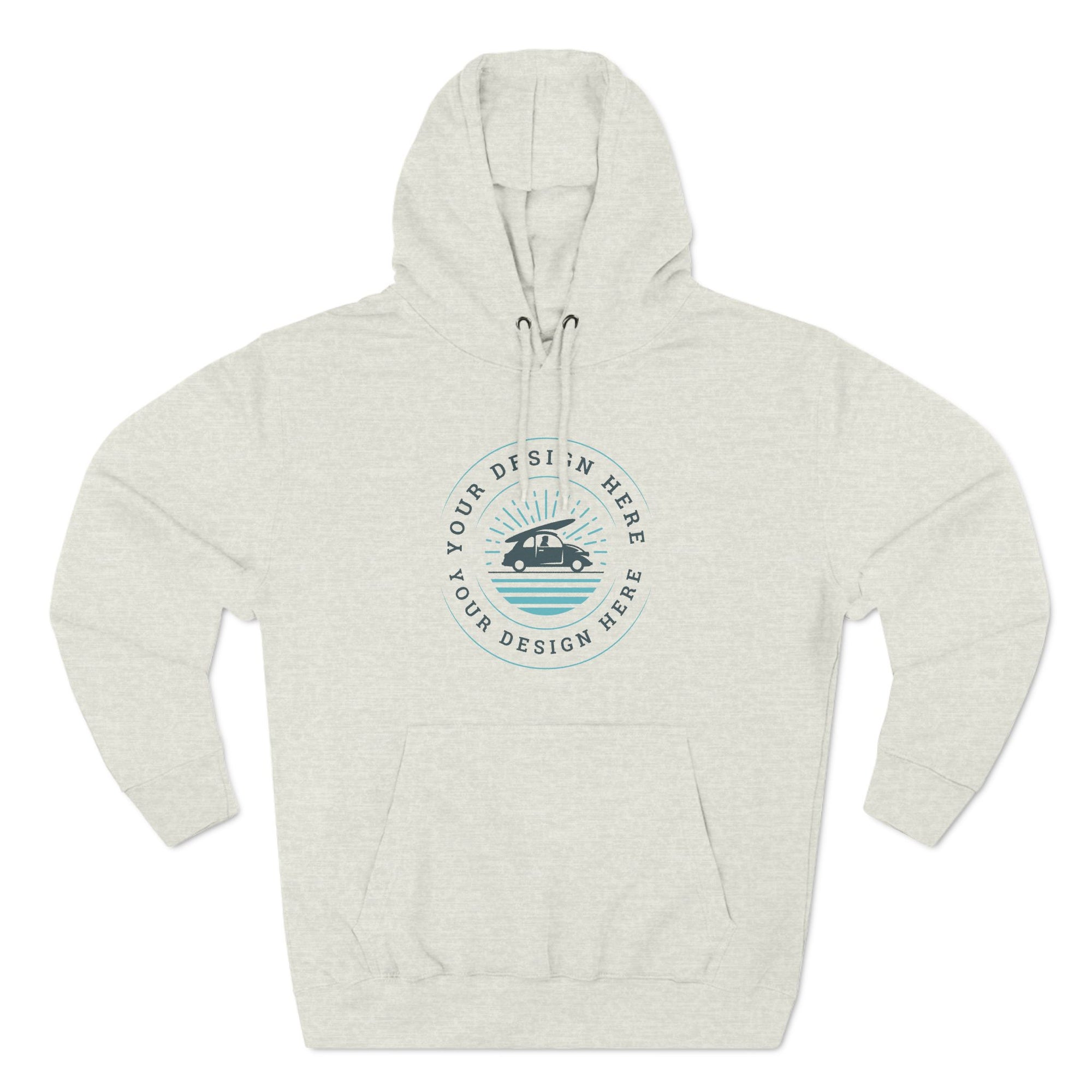 Gray hoodie with a customizable design area on a white background