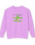 Light purple sweatshirt with text 'I'm Not Lazy, I'm Energy Efficient' on a white background