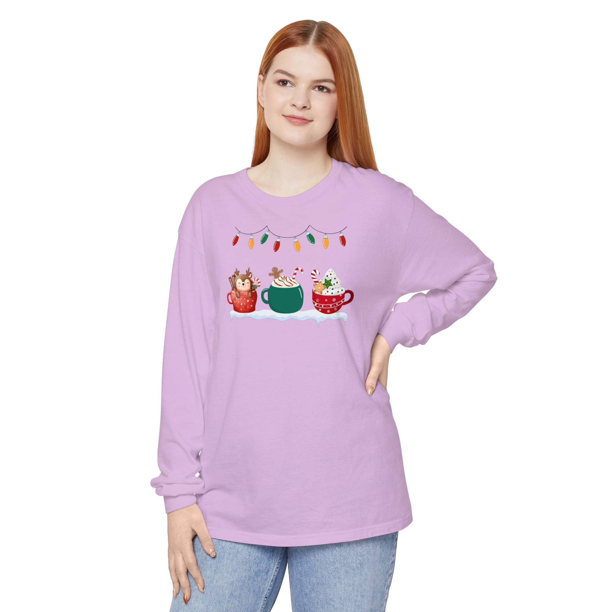 Long Sleeve T-Shirt Christmas Cheers Coffee Time Unisex