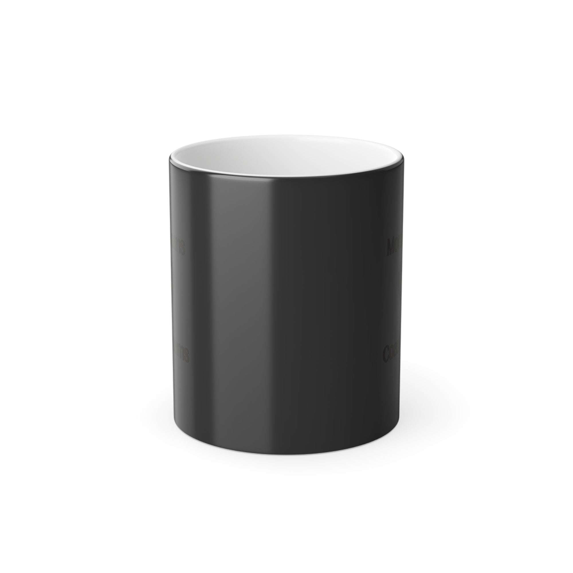 Black cylindrical container with white interior on a white background