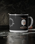 Mug with ghost design and text on a dark background