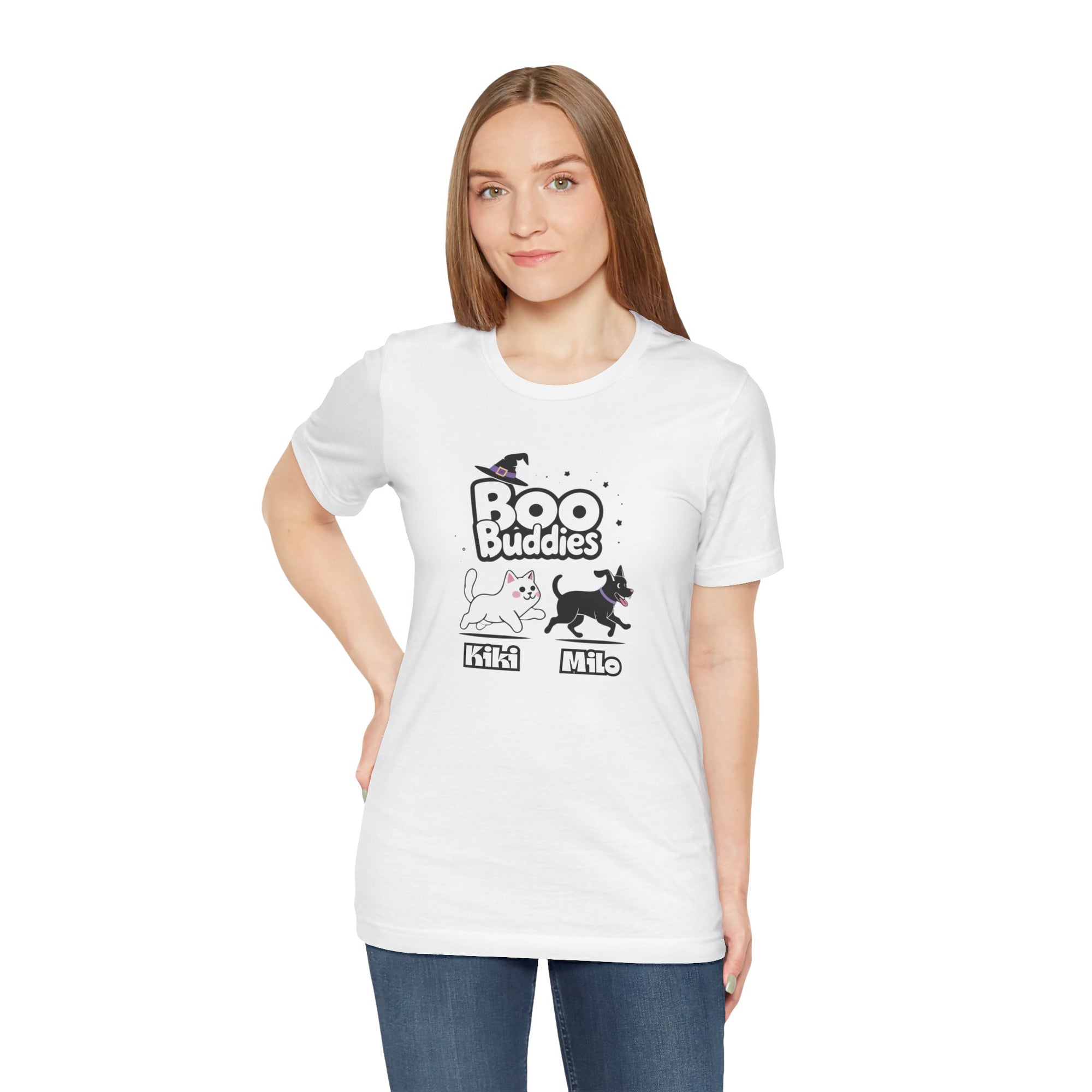 Boo Buddies T-Shirt, Unisex Jersey Short Sleeve Tee, Pet Lovers Gift, Halloween Outfit, Kiki Milo Design, Cute Cat Dog Apparel