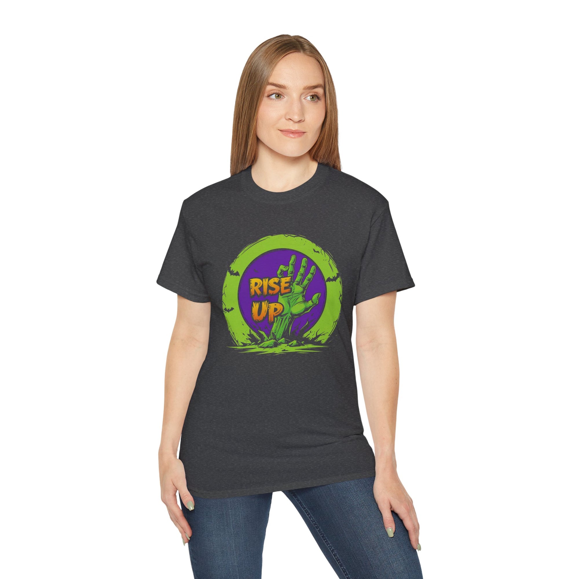 Zombie Themed Unisex Cotton Tee | Rise Up Shirt for Halloween, Casual Wear, Family Gatherings, Horror Fans, Gift Idea