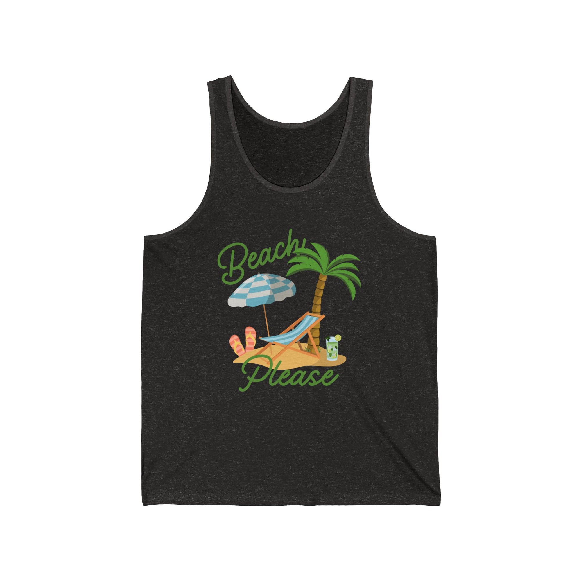 Beach Please Jersey Tank – Summer Vibes, Vacation Essential, Gift for Beach Lovers Charcoal Black TriBlend Tank Top