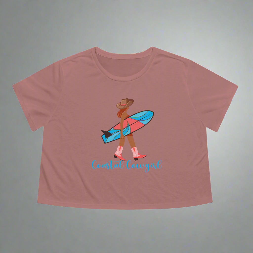 Coastal Cowgirl - Women's Flowy Cropped Tee Mauve T-Shirt