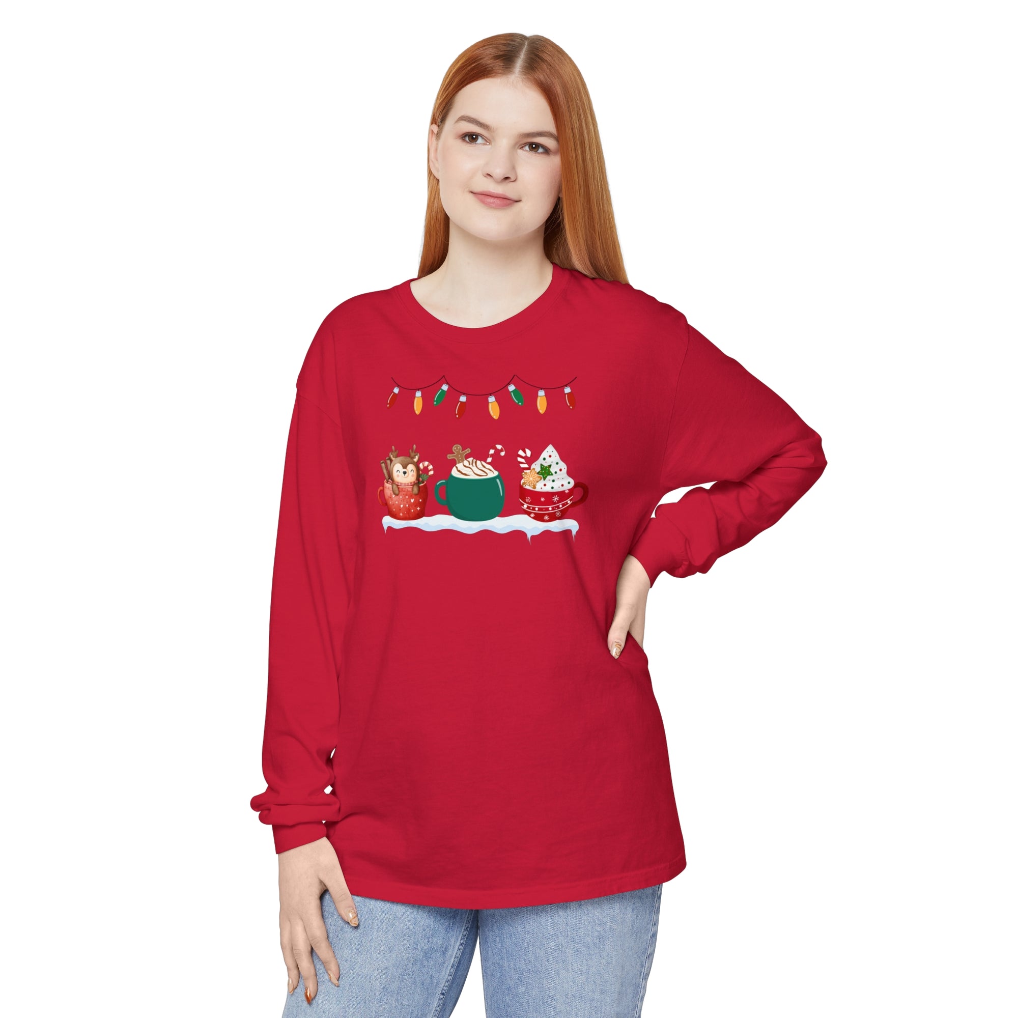 Long Sleeve T-Shirt Christmas Cheers Coffee Time Unisex