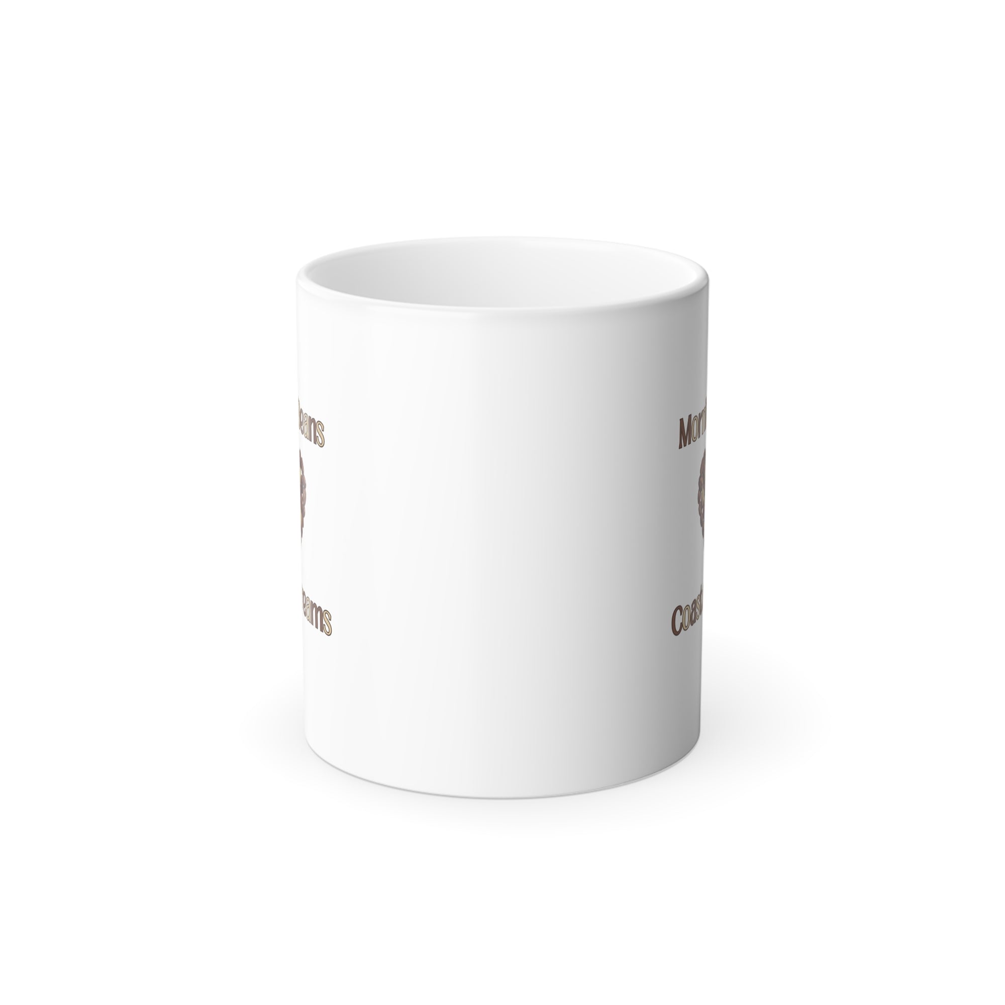 White mug with text on a white background