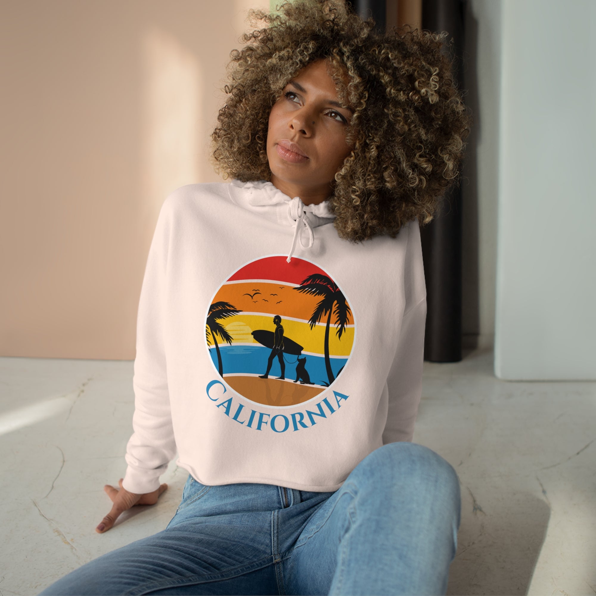 California - Women&#39;s Relaxed Fit Crop Hoodie - T&amp;L Apparel Store