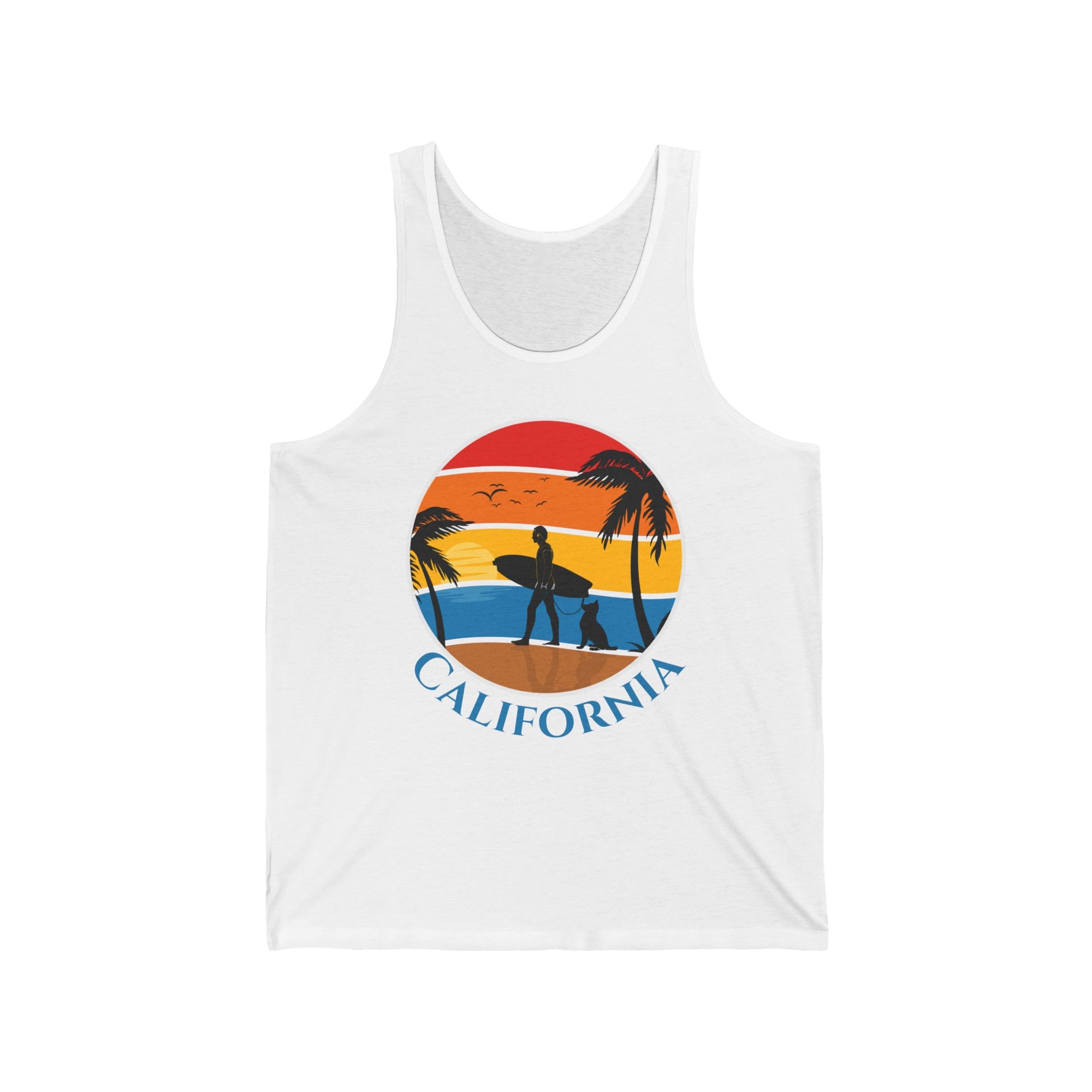 California Surfer with Dog - Men&#39;s Jersey Tank Top - T&amp;L Apparel Store