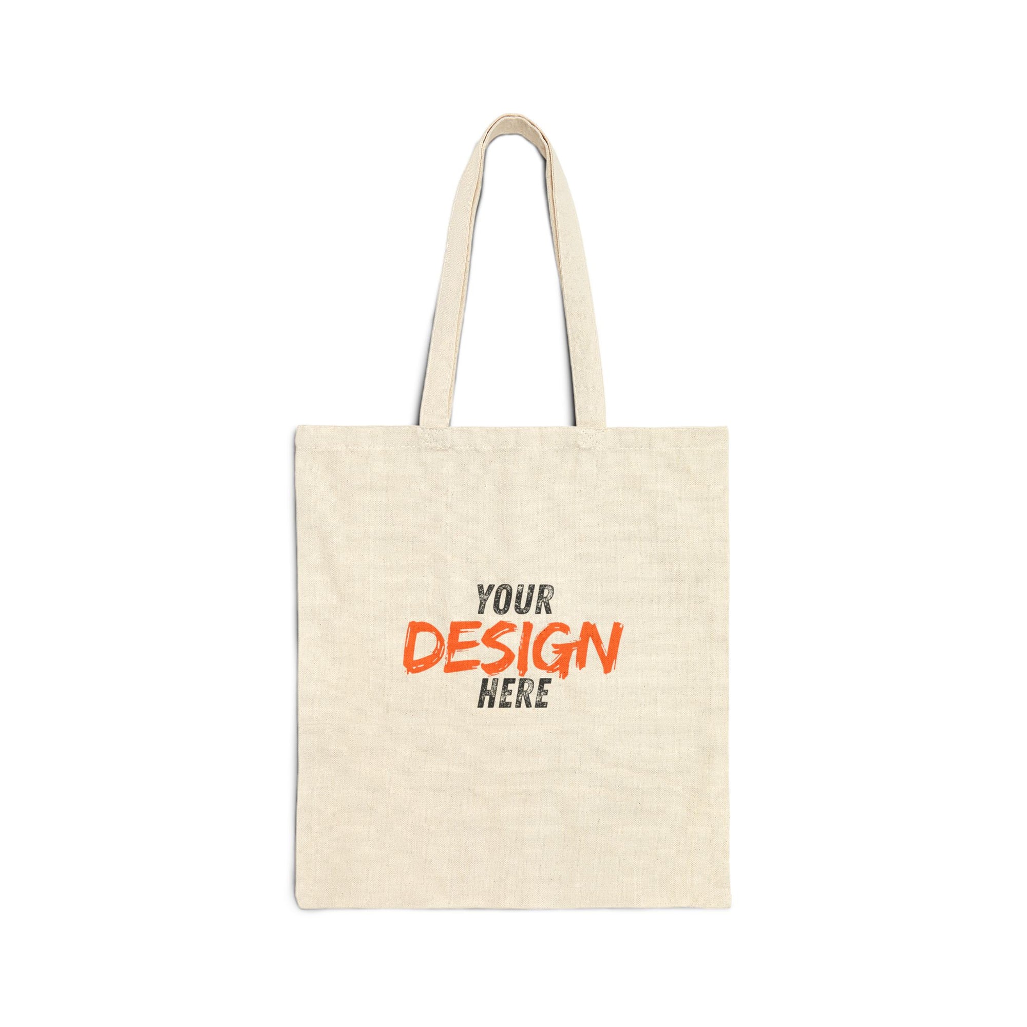 Beige tote bag with 'Your Design Here' text on a white background