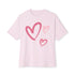 Heart Print Tee Shirt - Boxy and Comfy Fit Soft Pink T-Shirt
