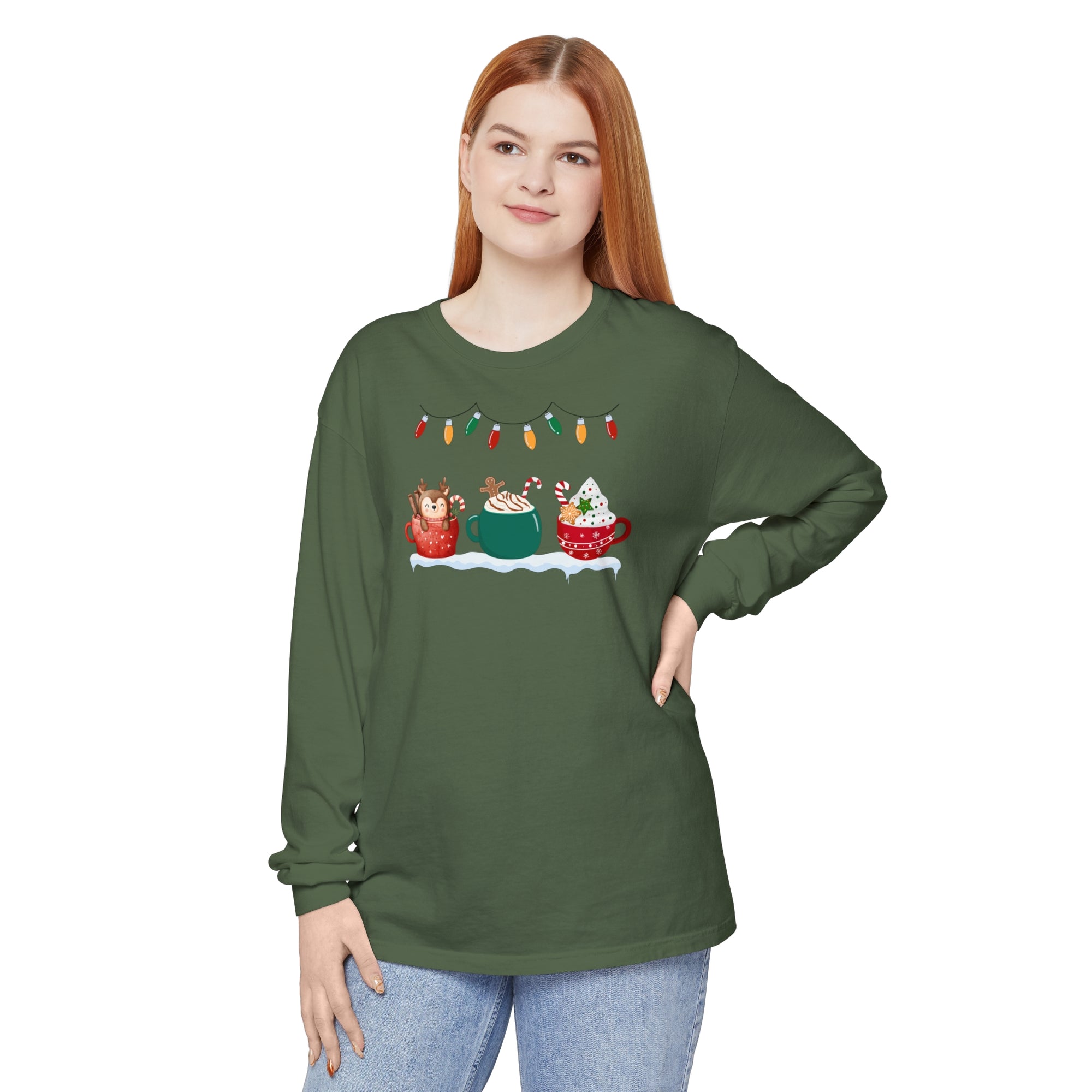 Long Sleeve T-Shirt Christmas Cheers Coffee Time Unisex