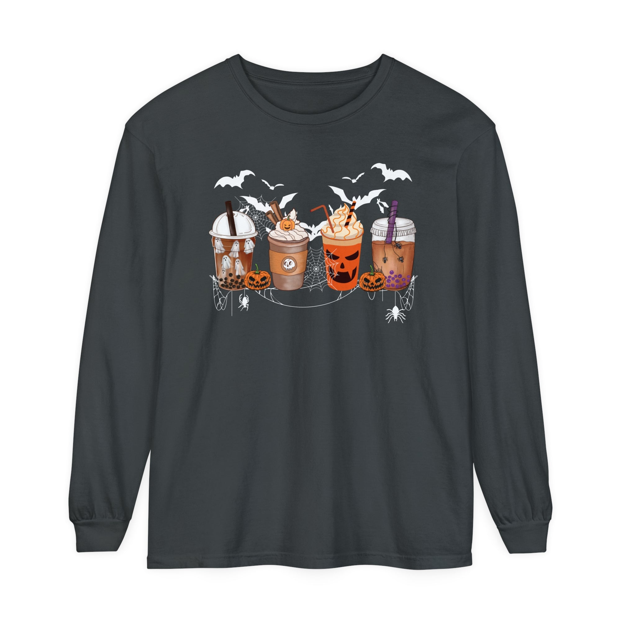 Halloween Coffee Time - Unisex Garment-dyed Long Sleeve T-Shirt - T&L Apparel Store