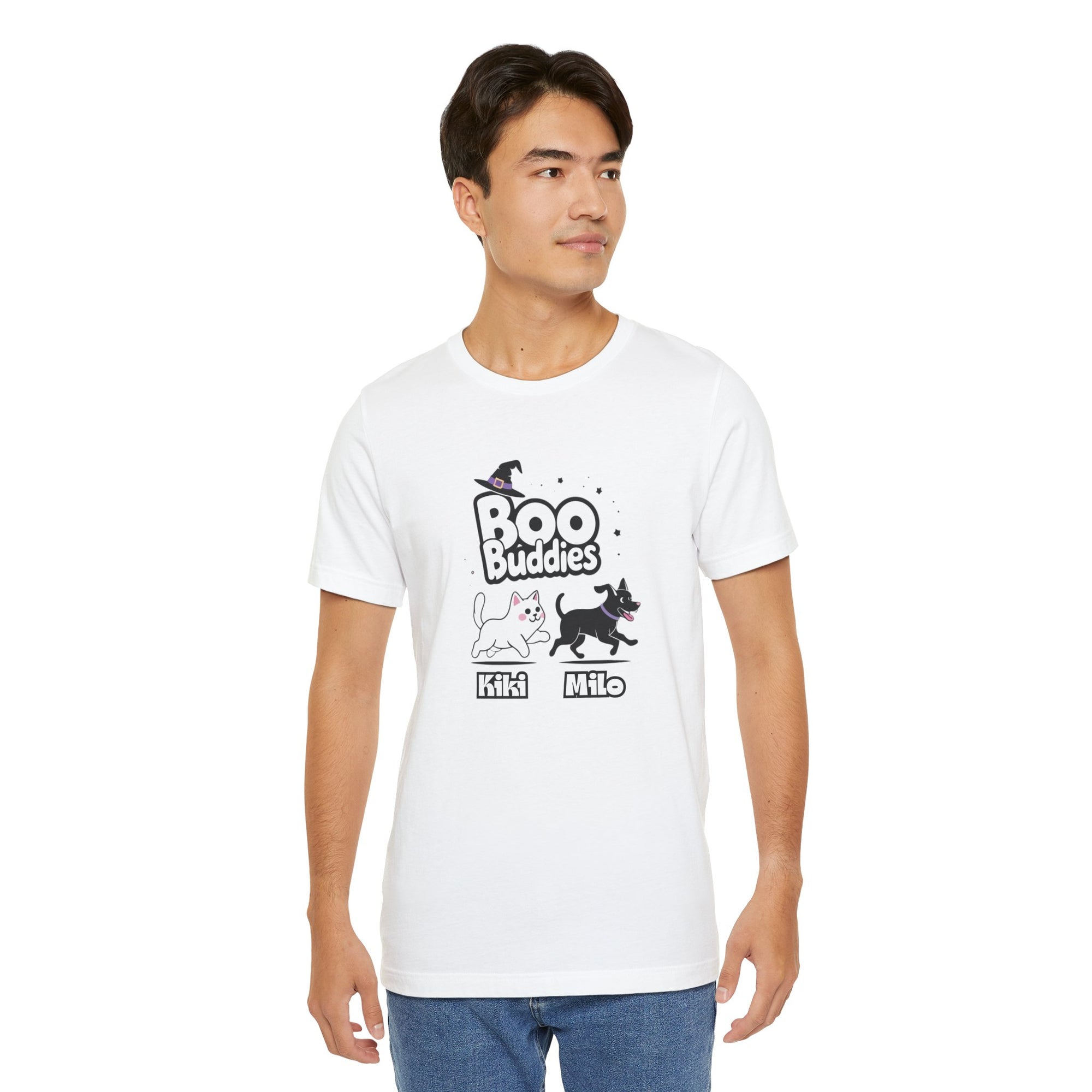 Boo Buddies T-Shirt, Unisex Jersey Short Sleeve Tee, Pet Lovers Gift, Halloween Outfit, Kiki Milo Design, Cute Cat Dog Apparel