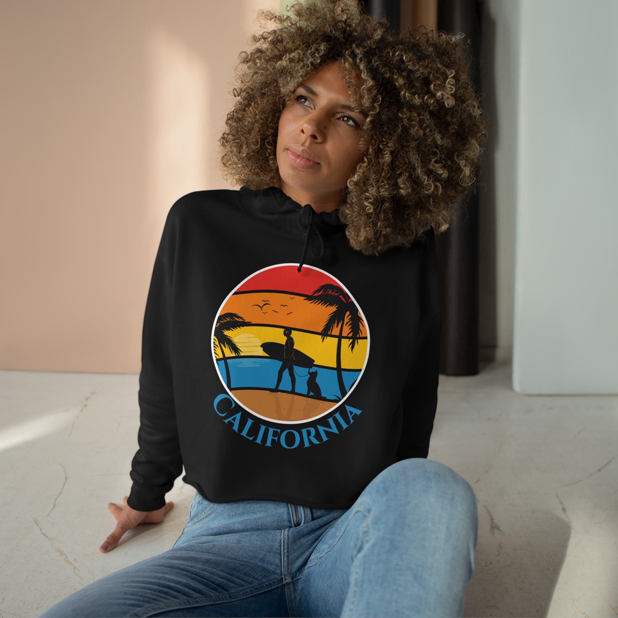 California - Women's Relaxed Fit Crop Hoodie - T&L Apparel Store