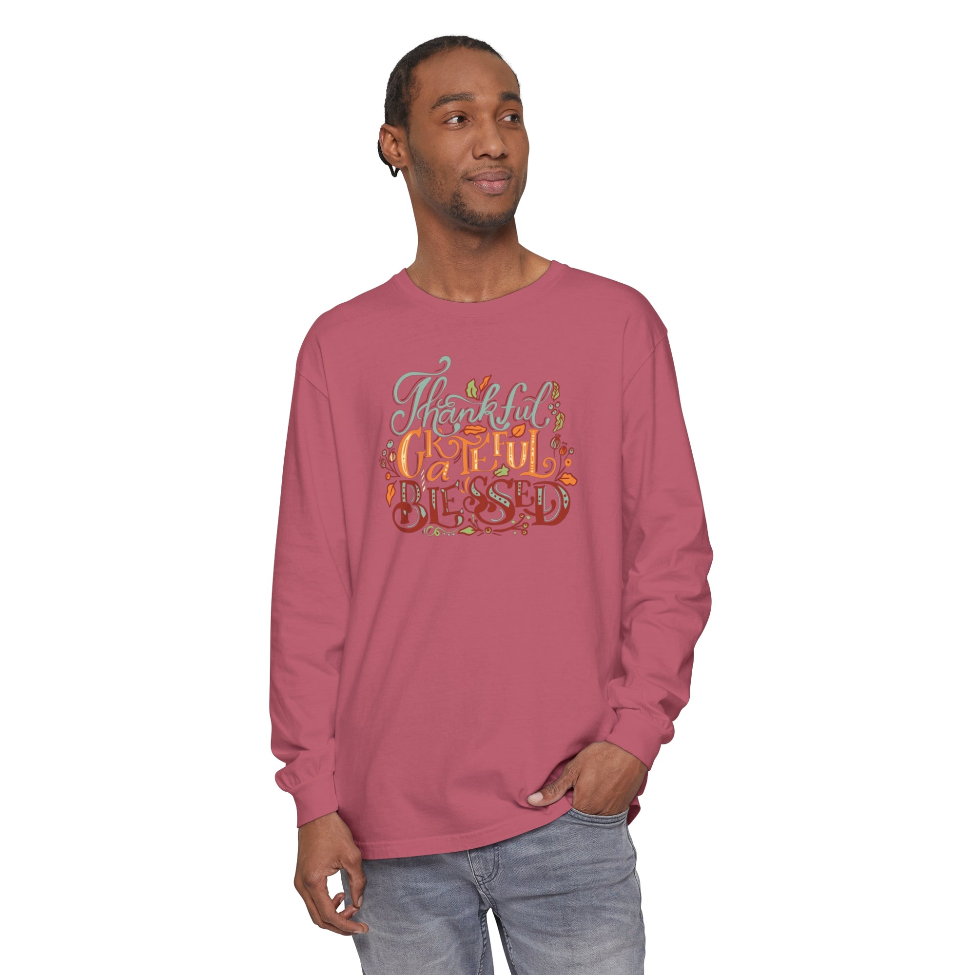 Thankful Grateful Blessed - Unisex Garment-dyed Long Sleeve T-Shirt