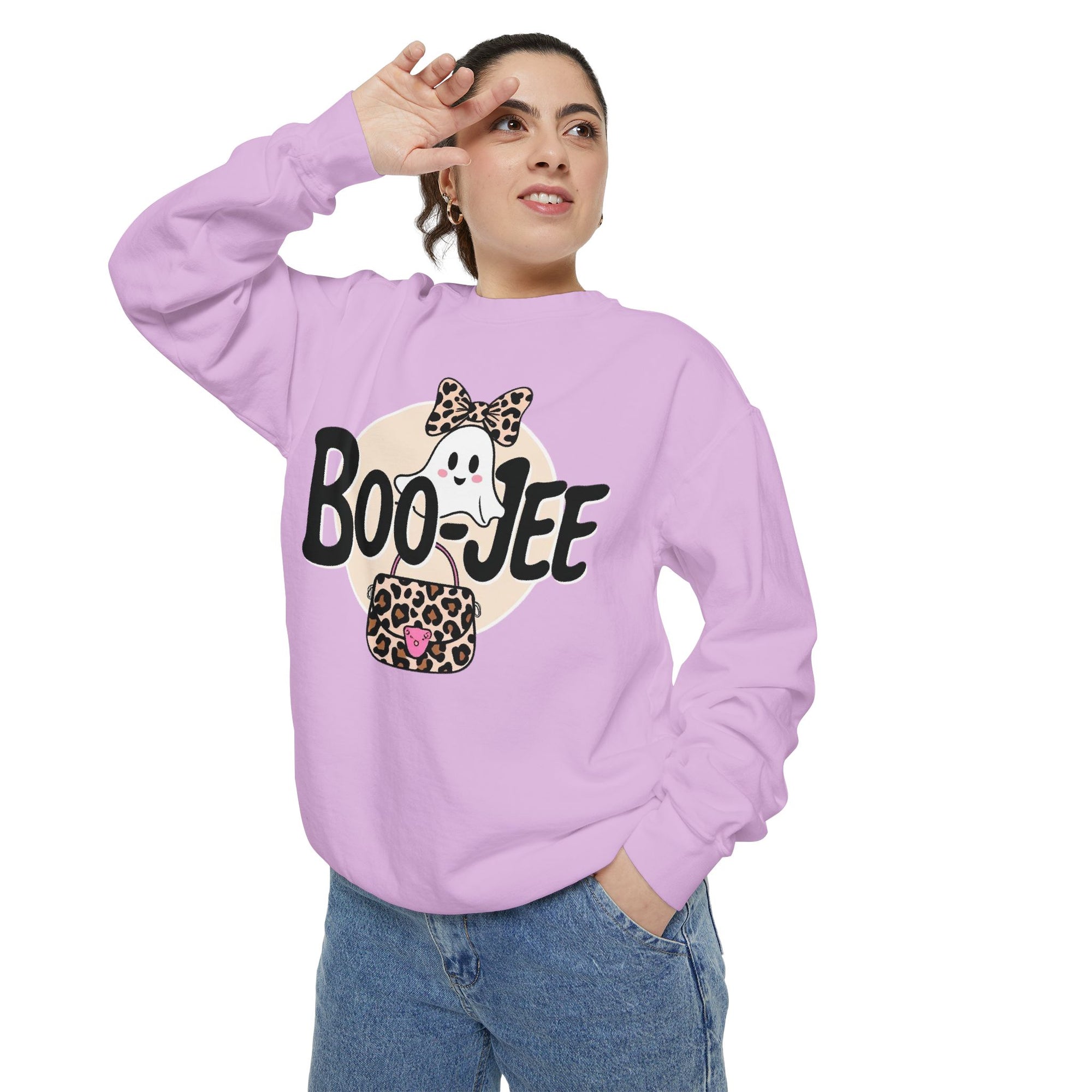 Boo-Jee Ghost Sweatshirt: Fun Halloween Unisex Graphic Sweatshirt for Cozy Fall Vibes