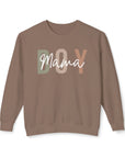 Brown sweatshirt with 'BOY Mama' text on a white background