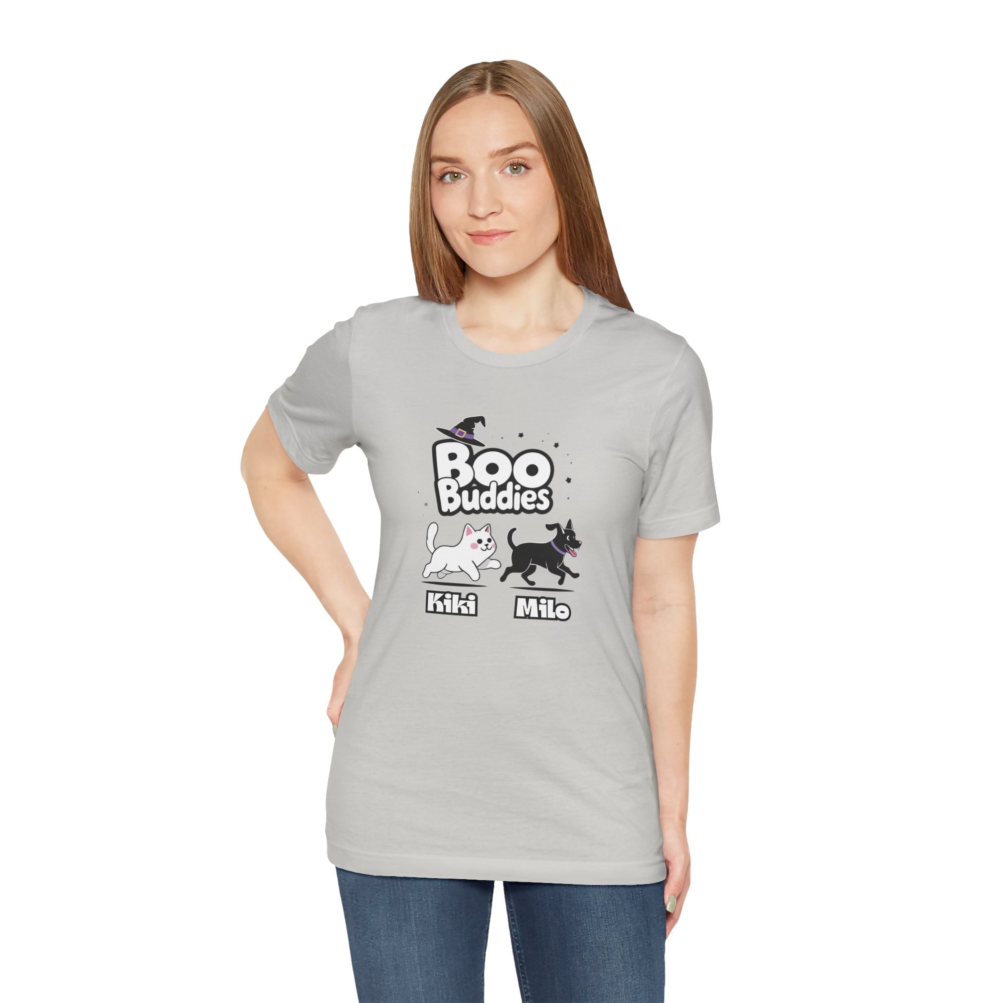 Boo Buddies T-Shirt, Unisex Jersey Short Sleeve Tee, Pet Lovers Gift, Halloween Outfit, Kiki Milo Design, Cute Cat Dog Apparel