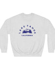 Gray sweatshirt with 'Lake Tahoe California' text and graphic on a white background