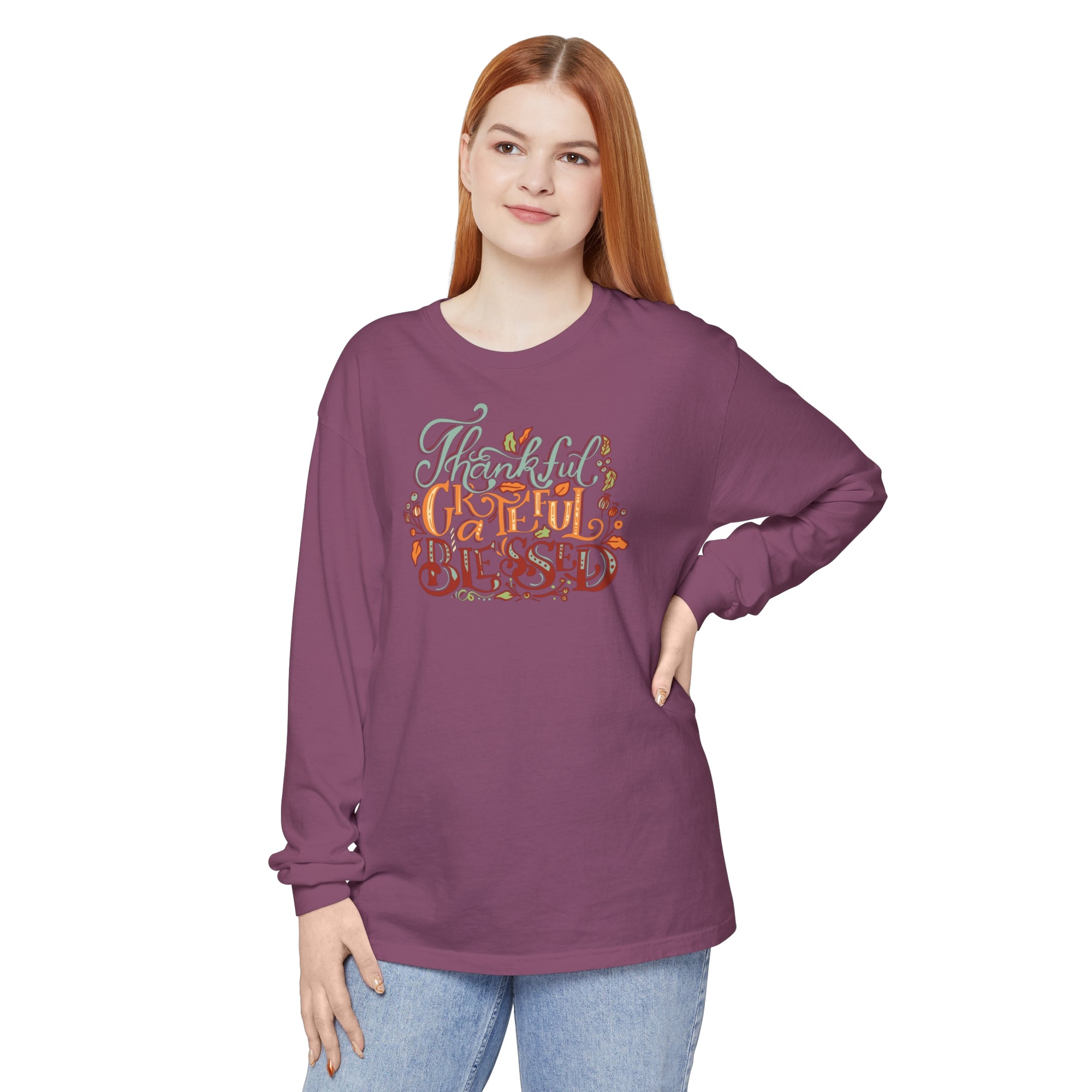 Thankful Grateful Blessed - Unisex Garment-dyed Long Sleeve T-Shirt