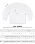 Gildan 2400 size chart for a white sweatshirt with measurements in inches and centimeters.