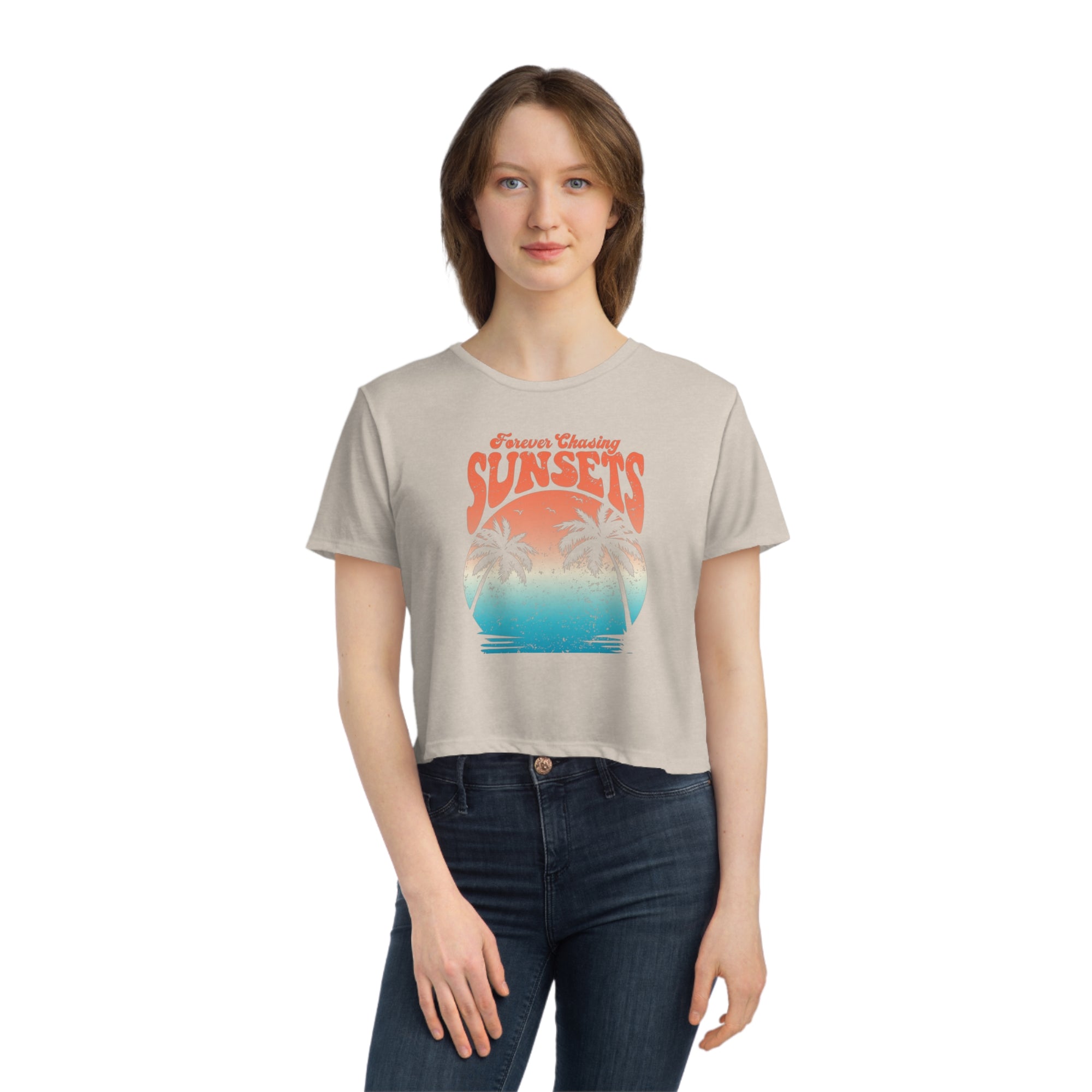 CHASING SUNSET Women&#39;s Flowy Cropped Tee - T&amp;L Apparel Store