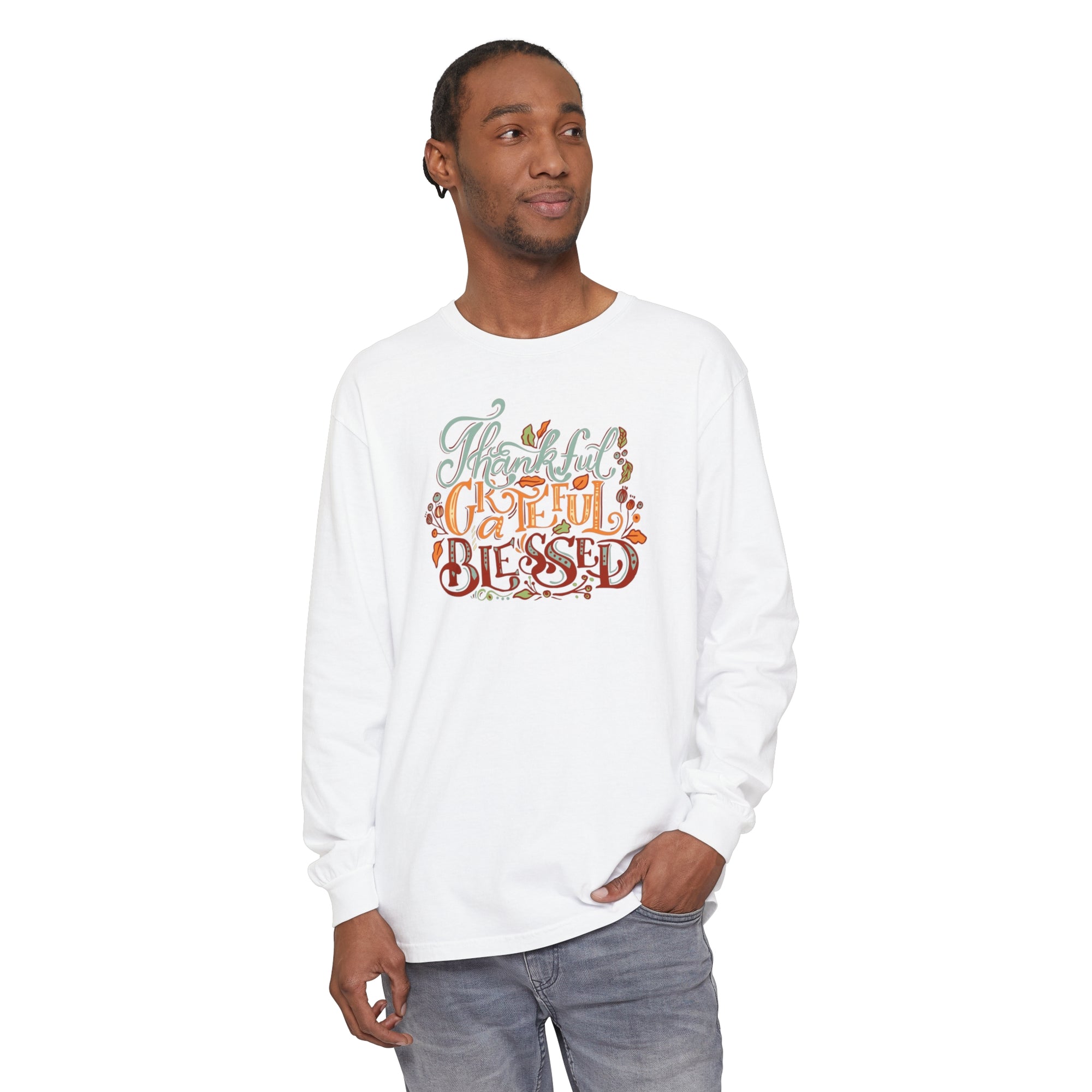 Thankful Grateful Blessed - Unisex Garment-dyed Long Sleeve T-Shirt